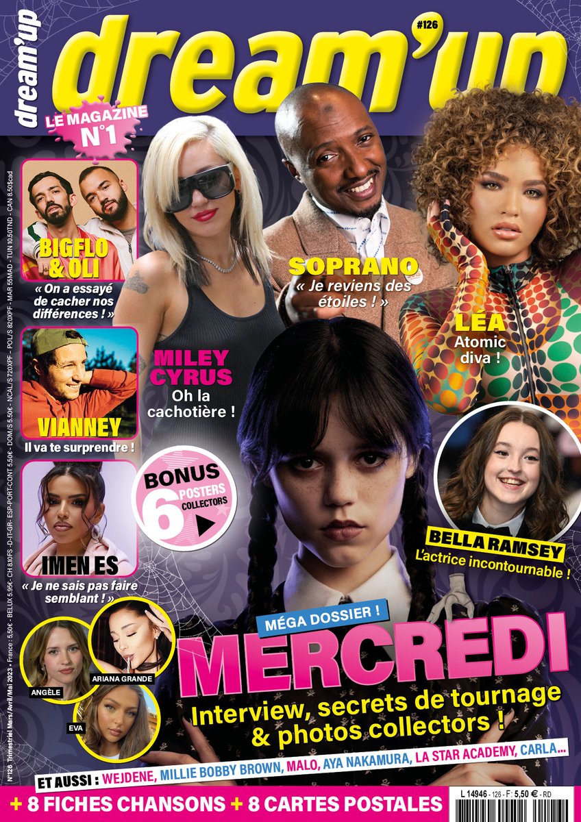 Ton nouveau <a href="/DreamupMag/">Magazine Dream'up</a> vient de sortir avec en cadeau 6 posters, 8 fiches chansons et 8 Cartes postales !  Retrouve Mercredi Addams, Vianney, Léa, Soprano, Miley Cyrus, Ariana Grande, Eva Queen et bien d'autres ! Disponible en kiosques ou sur Aboriva.com !