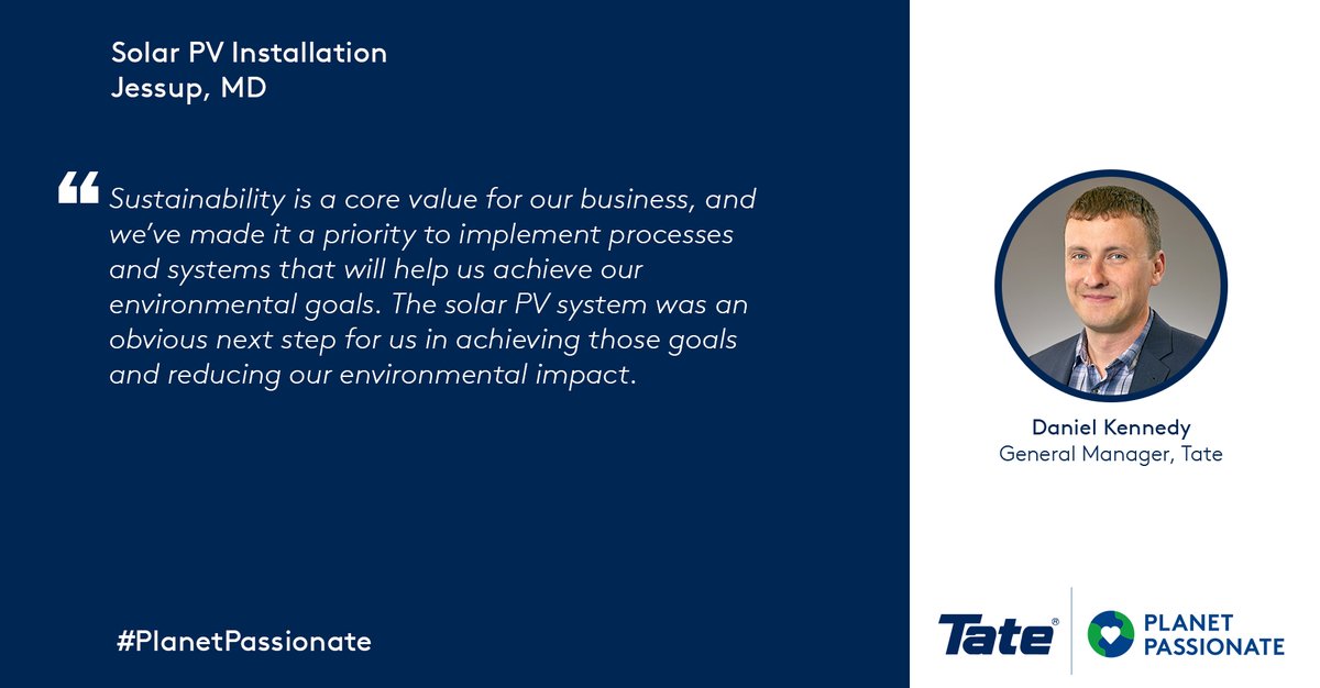 Tate_Inc's tweet photo. “ The solar PV system was an obvious next step for us in achieving our sustainability goals and reducing our environmental impact.” —Daniel Kennedy, Tate General Manager
#PlanetPassionate #Sustainability #SolarPanels

https://t.co/ZAa8xAMWWQ https://t.co/rr0MXhj0uB
