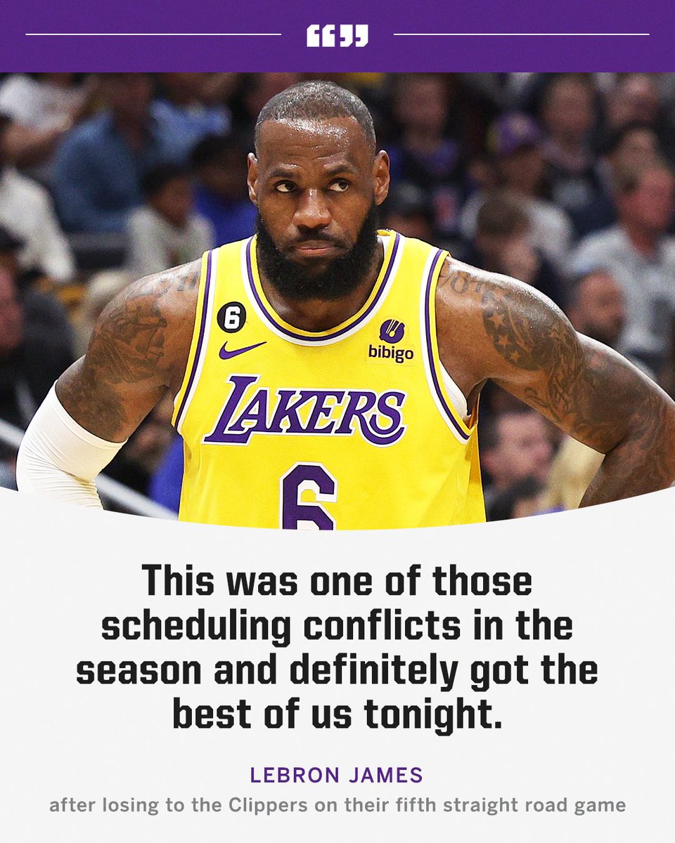 ESPNNBA's tweet image. LeBron believes back-to-back games on the road in Utah and L.A. contributed to the Lakers' loss against the Clippers.