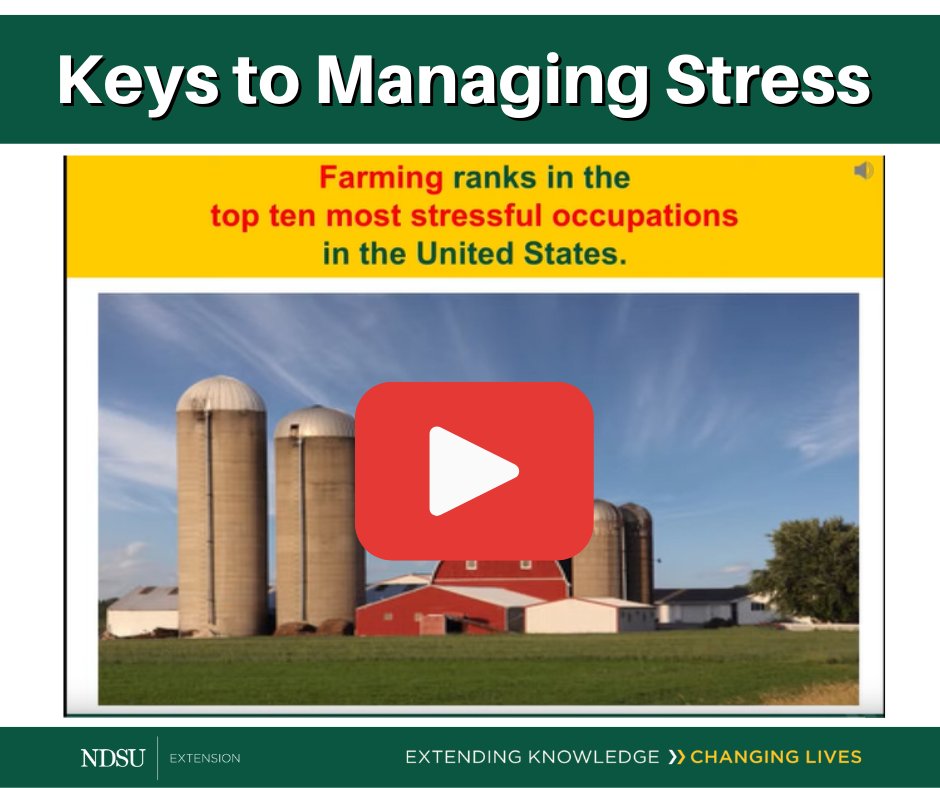 Farming and ranching consistently rank among the most stressful occupations in the U.S. The greatest asset to any operation is the health of the people who do the job day in and day out. 
Watch bit.ly/3KgLHmR
Farm and Ranch Stress Resources ndsu.edu/agriculture/ag…