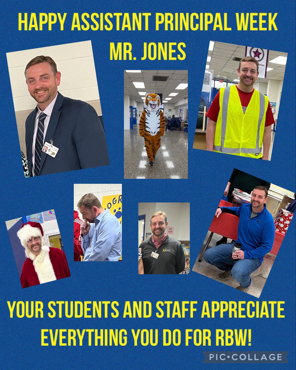 RBWTinyTigers's tweet image. Happy Assistant Principal week to the amazing Mr Jones! You wear many hats (and costumes) but no matter what you are wearing your students and staff know you care!  Thank you for all you do for RBW ♥️