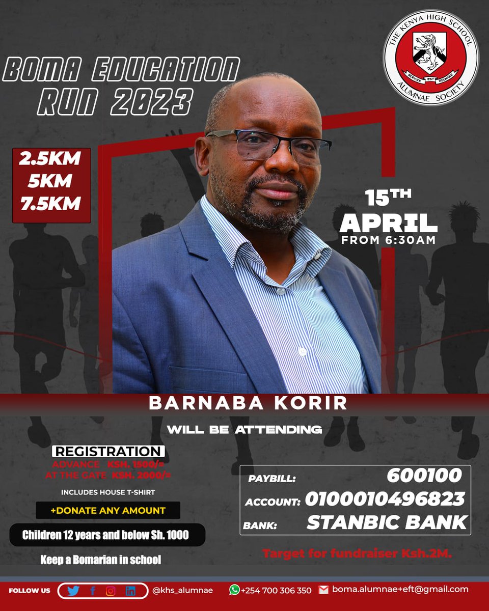 KHS_Alumnae's tweet photo. 📢 Calling #Bomarians &amp; friends of #Boma (@TheKenyaHigh) 📢 to join us for the #BomaEducationRun #BER2023, as we launch our #EndowmentFundTrust #KHSEFT, with these sports icons to flag us off!
@HKayangeOGW | #BarnabaKorir (@athletics_kenya) | @wanjiii (@tennis_kenya, @OlympicsKe) https://t.co/FWQck9vHlE