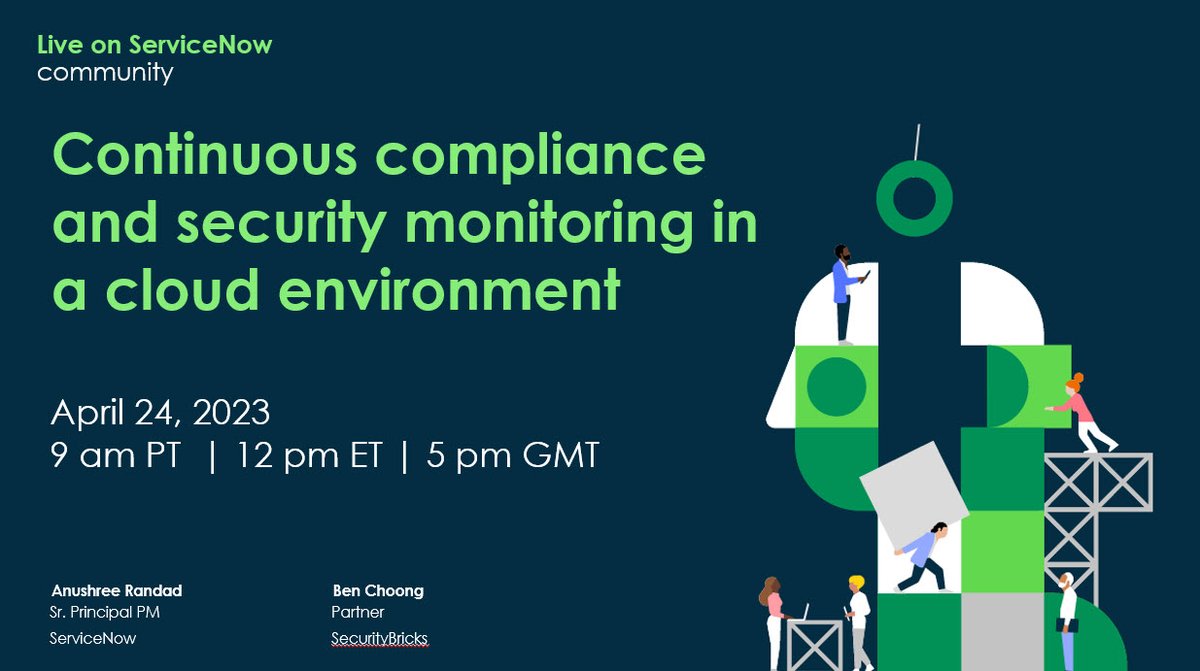 ka3rine's tweet photo. Join #SecurityBricks and #ServiceNow to see some exciting new capabilities to help manage cloud compliance and risk. A new cloud compliance accelerator with CIS 8 controls. And a SecurityBricks app with regulatory controls for PCI 4.0 and NIST. #IRM #GRC https://t.co/EWIII39n59 https://t.co/wBdzynXNAy