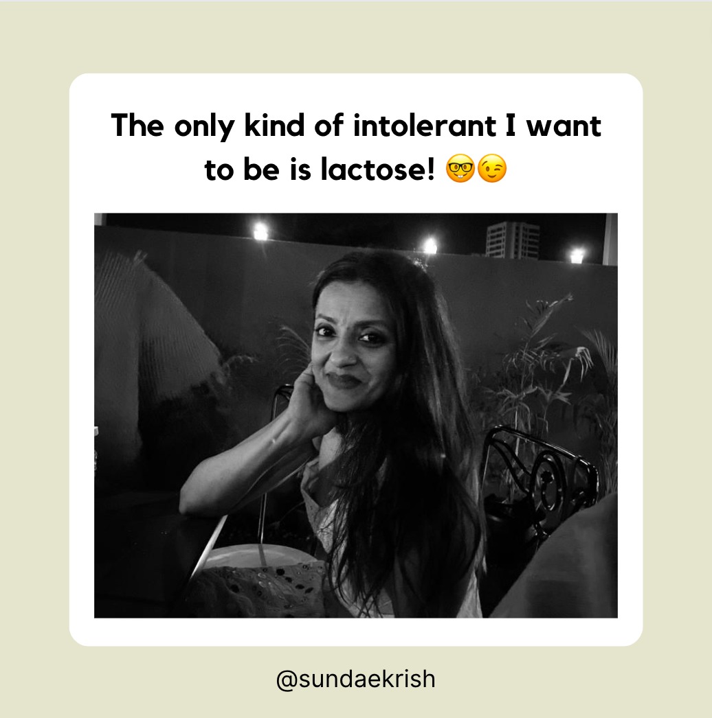 PERIOD 😛
.
.
.
.
.
#lactoseintolerant #intolerant #punintended #humor #lactose #lactosefree #thursdayfun #thursdaymood #mindfulness #dynamicliving #sandhyakrishnan