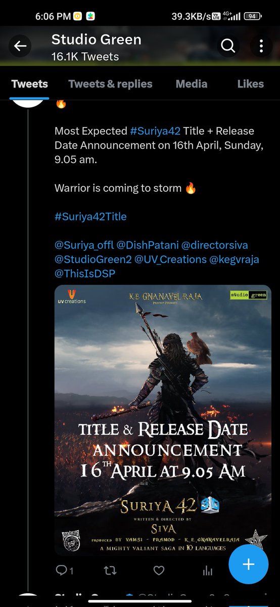 BenjaminjosephJ's tweet photo. #Suriya42 https://t.co/K9yAqGSFY3