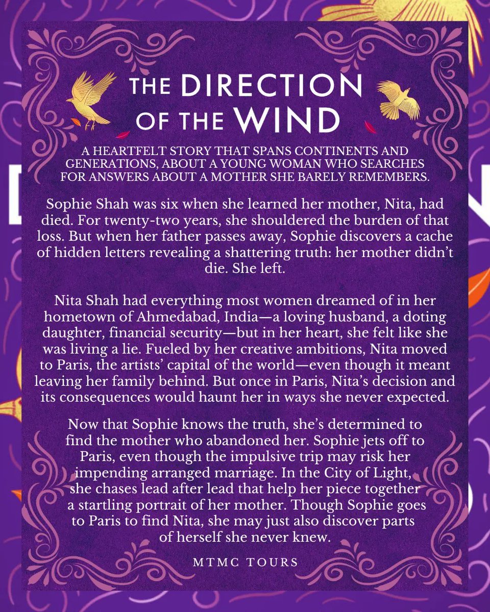 💜🗼Welcome to my stop in the Bookstagram &amp; Creative Tour for The Direction of the Wind by <a href="/mansiwrites/">Mansi Shah</a> A mother’s path. A daughter’s journey. This heartfelt story spans continents &amp; generations. This Contemporary Fiction is out now.🗼💜
INTL Giveaway instagram.com/p/CqsdZplotL5/…