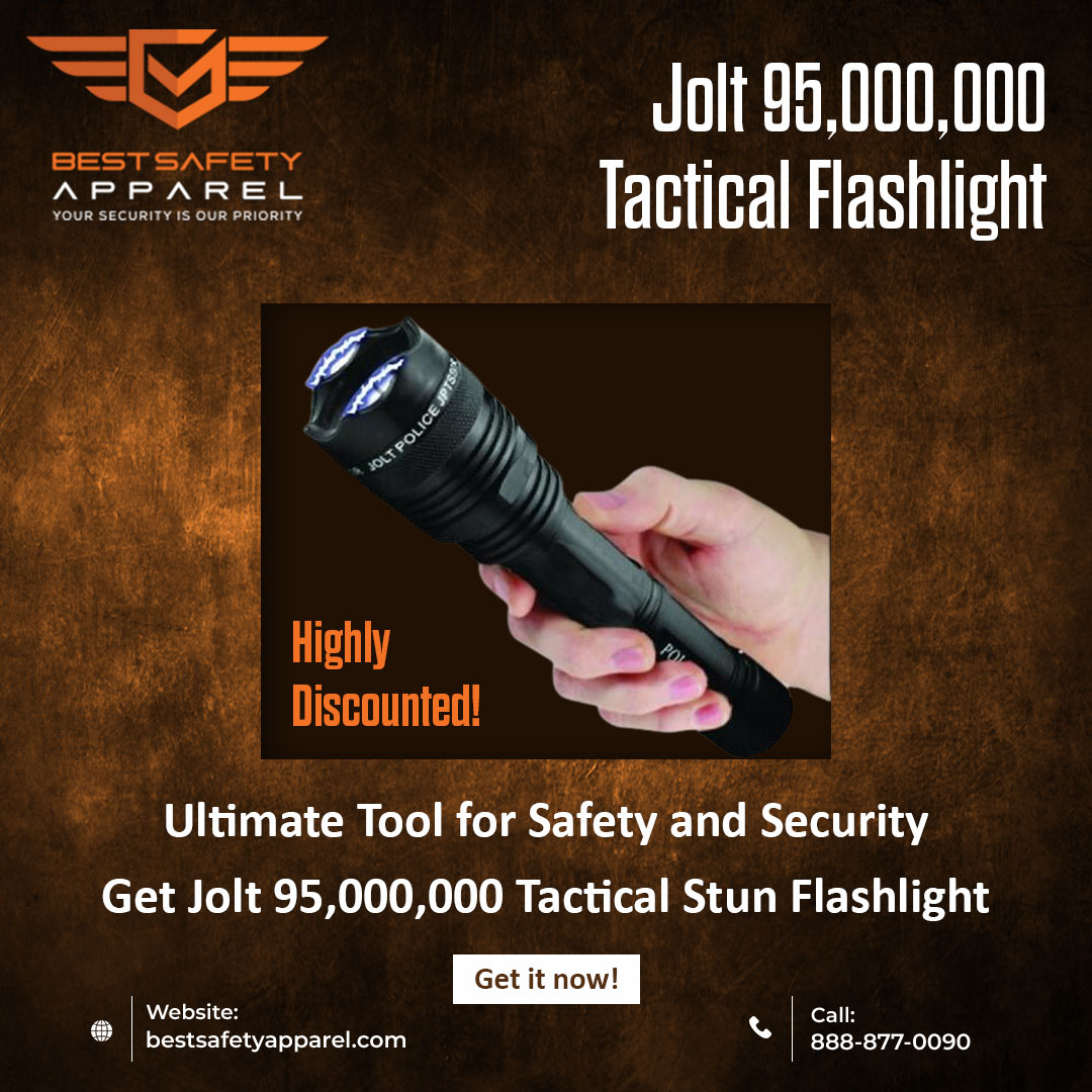 NameBrandsBSA's tweet image. Light up the darkness and stay safe with the JOLT Tactical Stun Flashlight 95,000,000*. Available now at Best Safety Apparel online store.   Shop Now: bit.ly/3zGD3Ji #JOLT #TacticalFlashlight #StaySafe #BestSafetyApparel #MilitaryGrade #stungun #stungunforsale