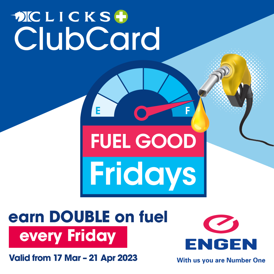 Clicks_SA's tweet photo. Hitting the road this long weekend? π Then make sure you fill up at @Engen_SA on Friday.
ClubCard members earn DOUBLE CASHBACK when fuelling up at participating sites.π Thereβs never been a better day to #FuelGood.
Earn rules apply. > https://t.co/sRMyMDVqgn
#FuelGoodFriday https://t.co/x5BjsQRdDX