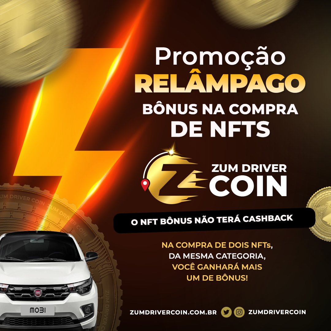 zumdrivercoin's tweet photo. ⚡️PROMOÇÃO RELÂMPAGO
💰BÔNUS NA COMPRA DE NFTS

👉 NA COMPRA DE 02 NFT’S DA MESMA CATEGORIA, VOCÊ GANHARÁ MAIS 01 NFT DE BÔNUS 🔥

🔸 O NFT Bônus não terá cashback;
🔸 Gere Renda passiva Vitalícia
🔸 Promoção válida por 7 dias, encerrando dia 12/04 https://t.co/TtVXO0vExe