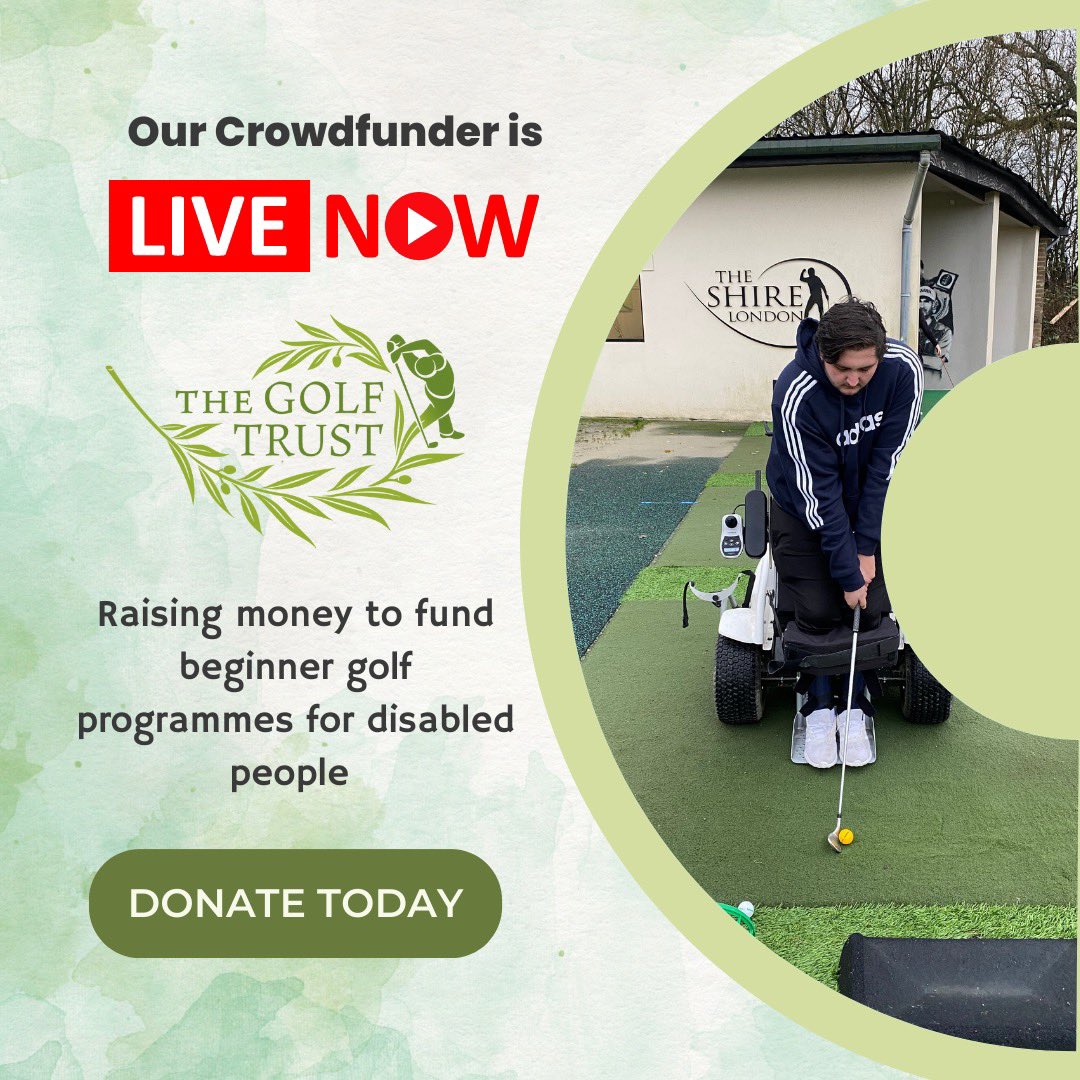 TheGolfTrust's tweet photo. #TheMasters  gets started today kicking off the golf season. We are kicking off our major #Crowdfunding project to raise £10,000 to get more disabled people playing golf. Support us https://t.co/avokHs1rDN https://t.co/XAfr4Ijj9w