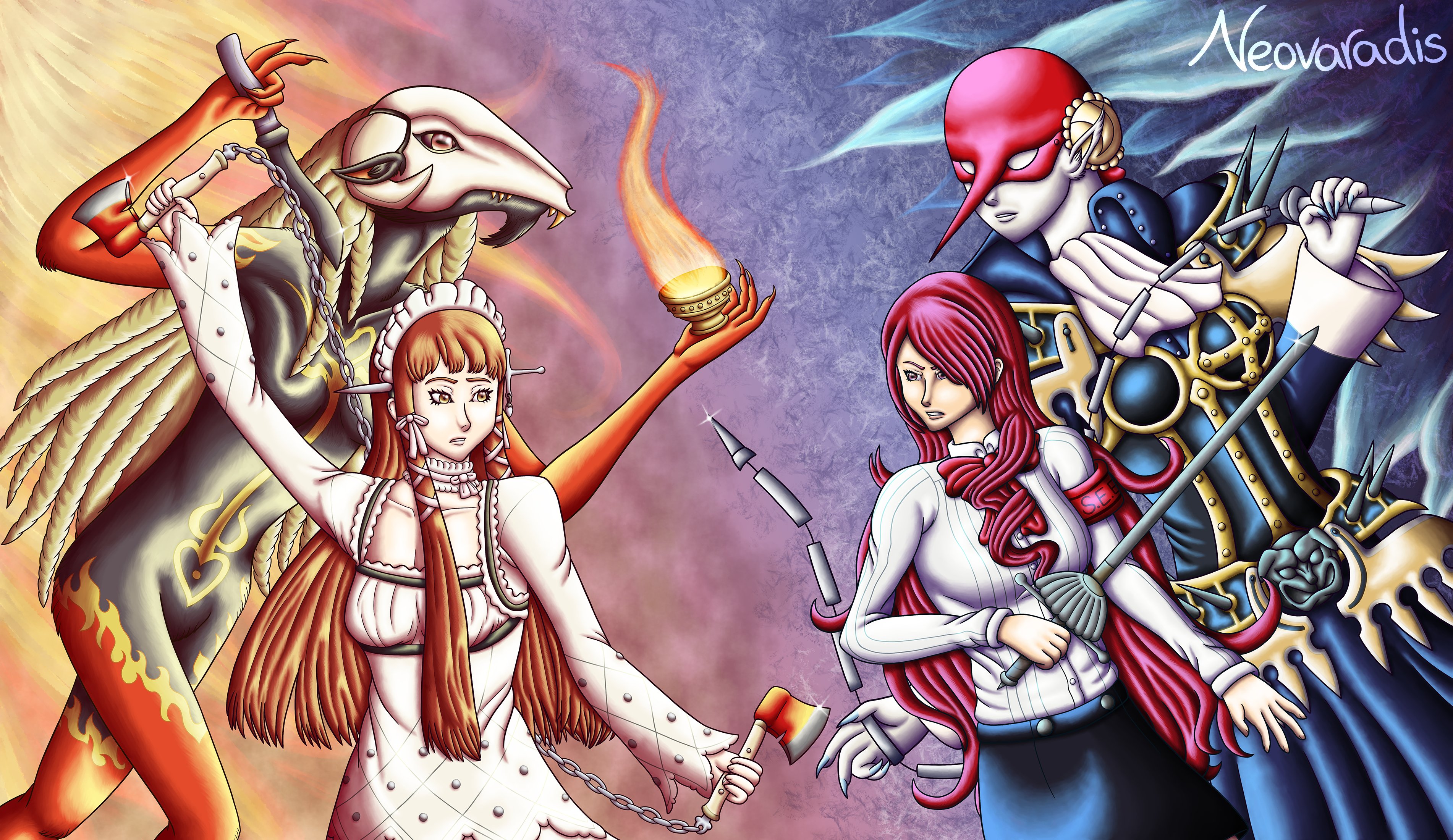Etley's Art Gallery on X: Chidori Yoshino and her persona, Medea, enter a  duel of fire and ice with Mitsuru Kirijo and her persona, Artemisia! I'm  super proud of this one, so