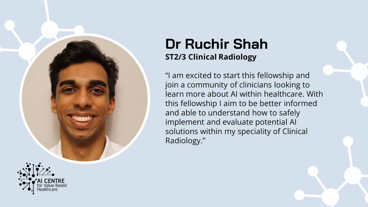 AI4VBH's tweet photo. Another #ClinicalAIFellows introduction to take us into the bank holiday! Also at @NHS_Oxon we have Dr Ruchir Shah, supervised by both @AlexTNovak and @sarim_ather. Dr Shah will be evaluating an #AI tool that aims to improve accuracy of chest X-ray interpretation.

#ai4nhs https://t.co/gZoj2wSzf5