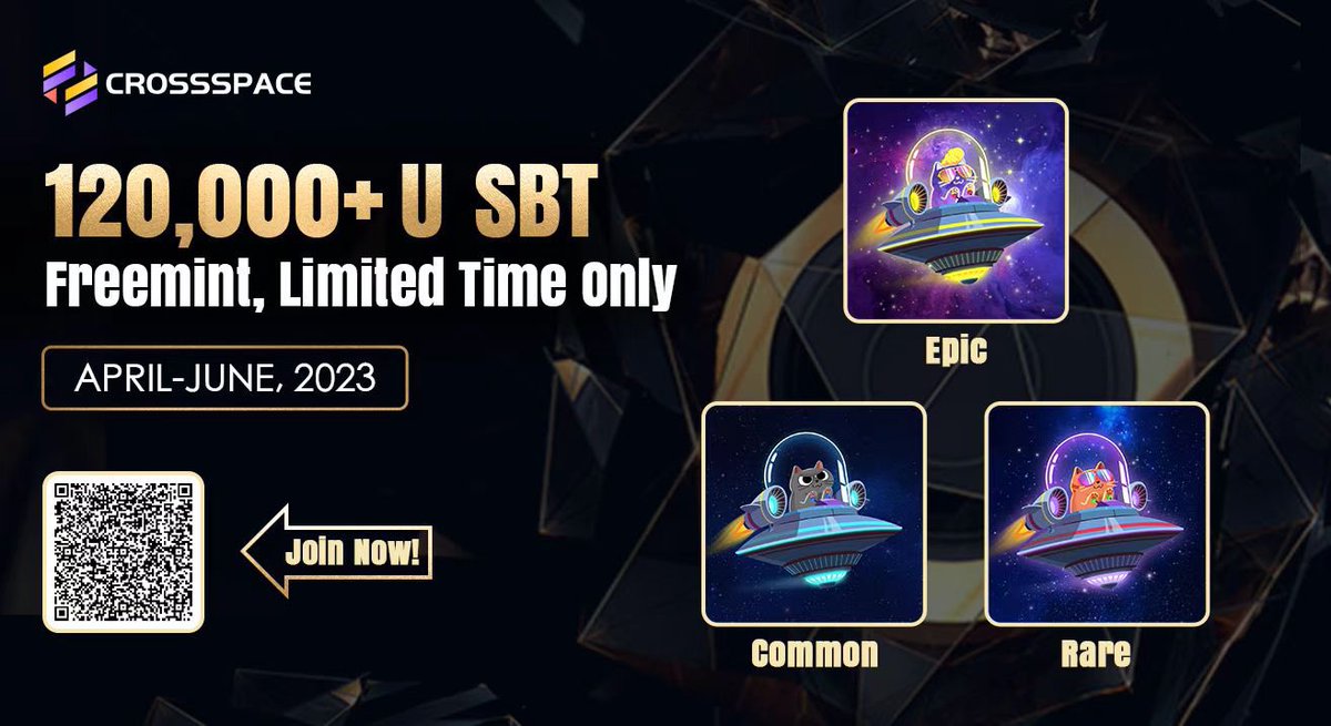 CrossSpace’s large scale Soulbound NFT (SBT) worth 120,000+ U is releasing this June! 🎉 Come join the 1st whitelist campaign <a href="/Galxe/">Galxe</a> NOW and win a ticket for free mint!!! 

Enter 👉 galxe.com/CSpaceOfficial…

 ⏰Whitelist free mint period: April-June, Limited Time only 
🔥3 levels