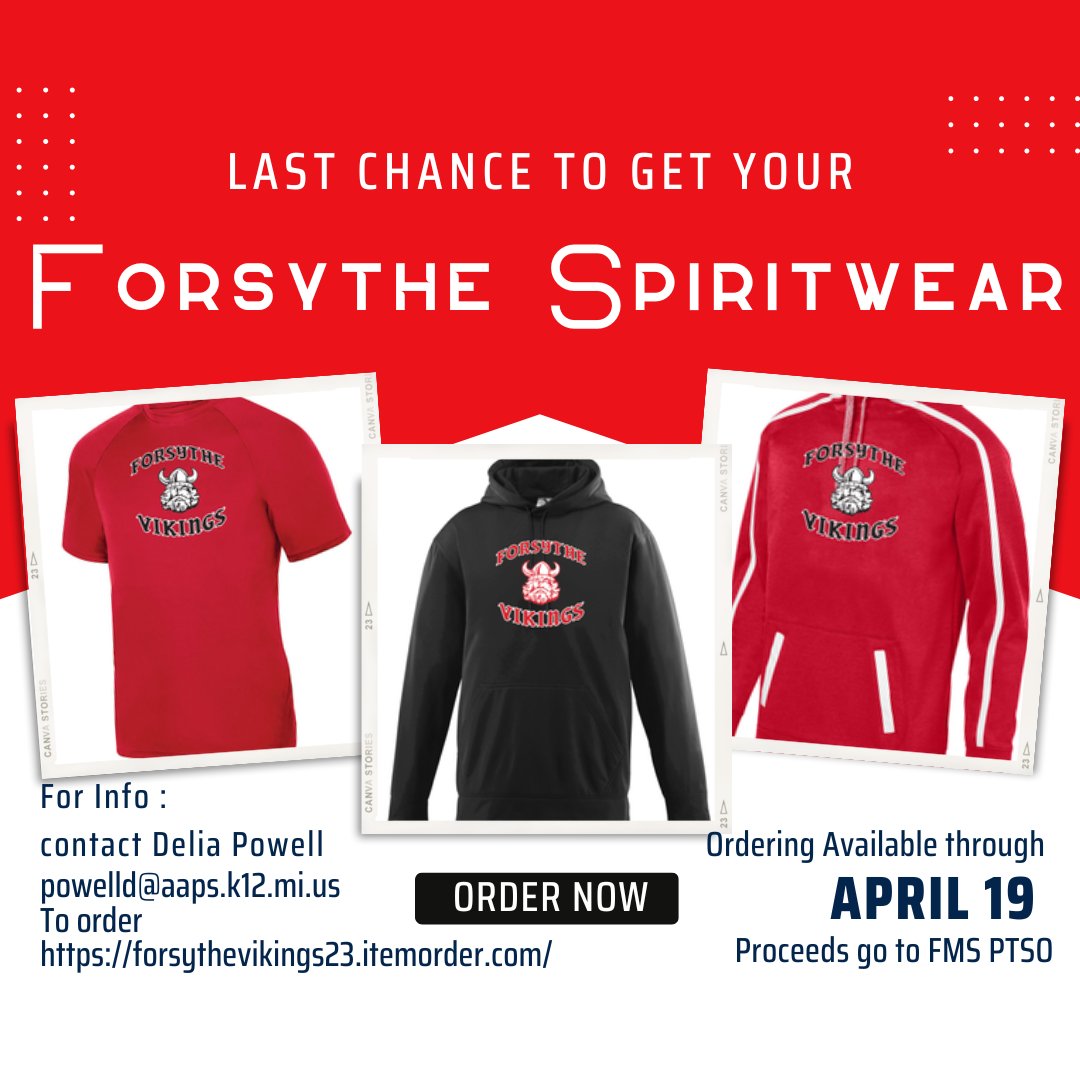 Forsythe MS (@a2forsythe) on Twitter photo Order before it is too late!!! April 19th is the last day!
forsythevikings23.itemorder.com
#spiritwear <a href="/a2schools/">A2 Public Schools</a> #forsythems #goteam #middleschool #vikings Order before it is too late!!! April 19th is the last day!
forsythevikings23.itemorder.com
#spiritwear <a href="/a2schools/">A2 Public Schools</a> #forsythems #goteam #middleschool #vikings