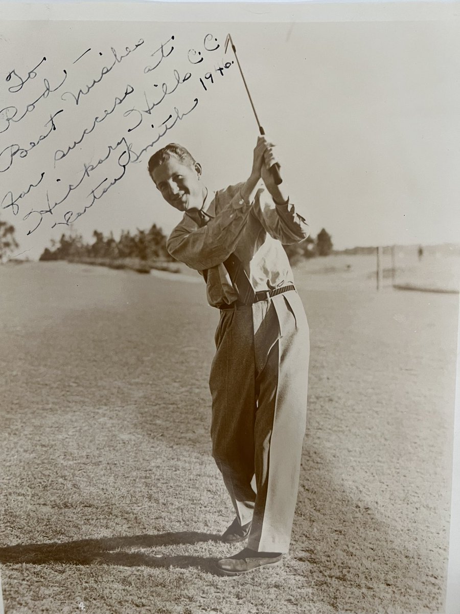 FairwaysOzarks's tweet photo. Merry @TheMasters week! Springfield native Horton Smith was the 1st Masters winner in 1934. Nice Hickory Hills reference on this signed photo. @CityofSgf https://t.co/YPOHq3CfXT