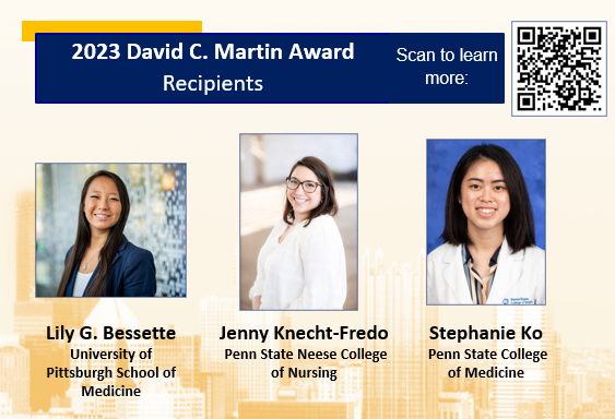 PagsWd's tweet photo. Congratulations to our 2023 David. C Martin Award recipients: Lily Bessette @LilyBessette , Jenny Knecht-Fredo, and Stephanie Ko.  ~Learn more about our awardees and this annual award here: https://t.co/3UN8VjLvYC… #PAGSWD #Geriatrics https://t.co/5Ubzi469Vq