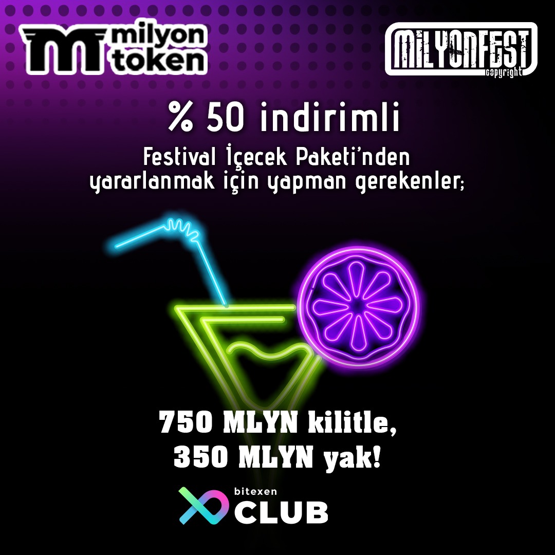 milyontoken's tweet photo. %50 indirimli Festival İçecek Paketi’nden yararlanmak için yapman gerekenler;

Bitexen Club indir,
750 MLYN kilitle,
350 MLYN yak!

#MilyonToken #Milyonfest #Bitexen #BitexenClub #Festival #Denizli https://t.co/3BldactTgB