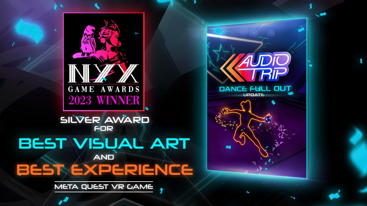AudioTripVR's tweet image. Great news!

We won TWO silver awards at the NYX Game Awards!  These achievements would not be possible without your love and support, Trippers. 💃 🕺

From the bottom of our hearts, thank you 💜

#AudioTrip #VRFitness #VRMusic #IndieGame