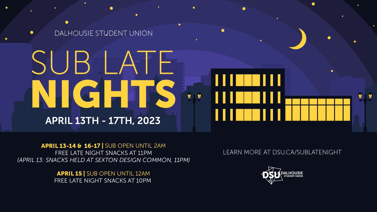 SUB Late Nights: April 13-17

Free late night snacks included!