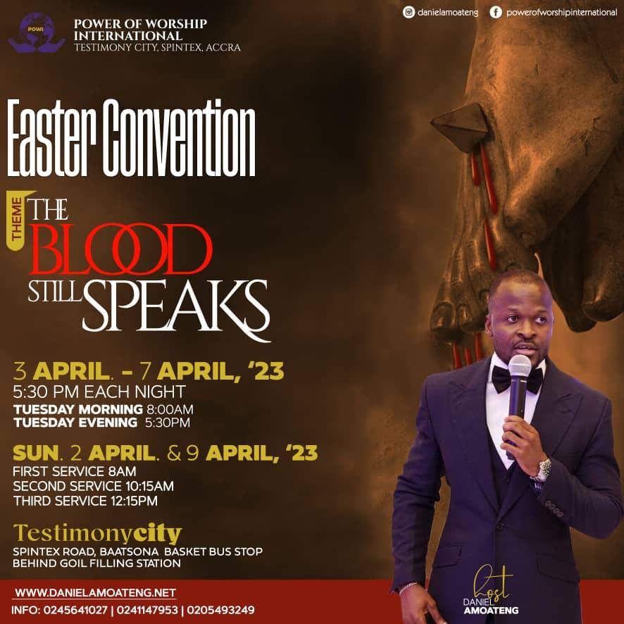 Your Testimony awaits you, don't miss tonight's service. Join us for an amazing time. Day 5 of our Easter convention #THE BLOOD STILL SPEAKS. @akuffubeaa <a href="/alburniton/">Al Burniton</a> <a href="/AzizAnumd3/">JOYBOY 🇬🇭😄😊</a> <a href="/Godsway1993/">Henry Mensah</a> <a href="/Justice67643308/">Justice</a> <a href="/matenneh_swaray/">Matenneh B Swaray</a> @kefinii <a href="/adel_akoto/">Adel Akoto</a> <a href="/Mzveron22Ver/">IAMABYNA_Pokua</a> <a href="/real_akpala10/">Timothy Addo</a>