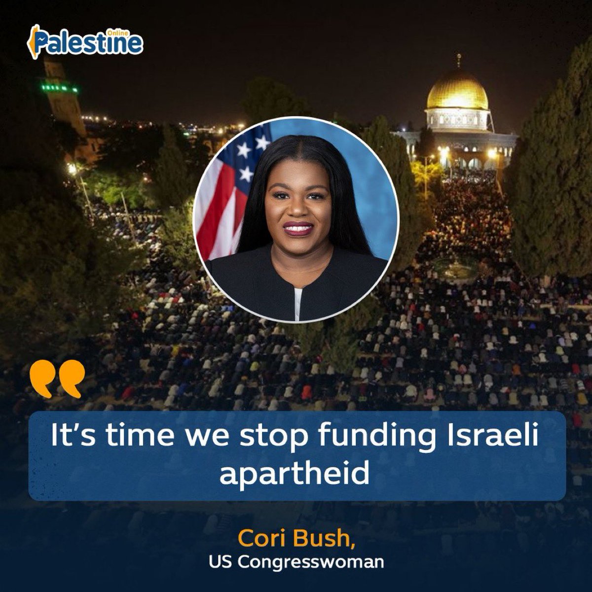 swilkinsonbc's tweet photo. It’s time we stop funding israeli apartheid, says US Congresswoman Cori Bush after the israeli attack on Al-Aqsa Mosque .. it really is! https://t.co/VVcFOwWSol