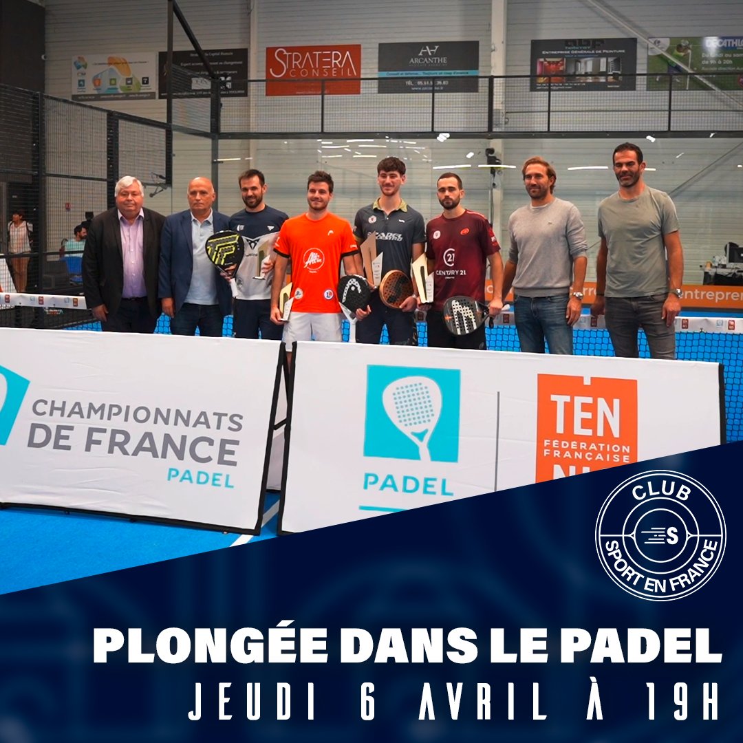 📺 Ce soir à 19h, nouveau numéro du "Club Sport en France" !

Cette semaine, <a href="/Ma_gras/">Maxime Gras</a> reçoit <a href="/ArnaudPasquale/">Arnaud Di Pasquale - OLY</a>, <a href="/BenjaminTison/">Benjamin Tison</a> et Yann Auradou pour parler d'une discipline qui explose en France ces dernières années : le padel !

🎾 <a href="/FFTennis/">FFT</a> <a href="/PadelMagazine/">Padel Magazine</a> <a href="/ParisPadelMajor/">Alpine Paris Major Premier Padel - FFT</a>