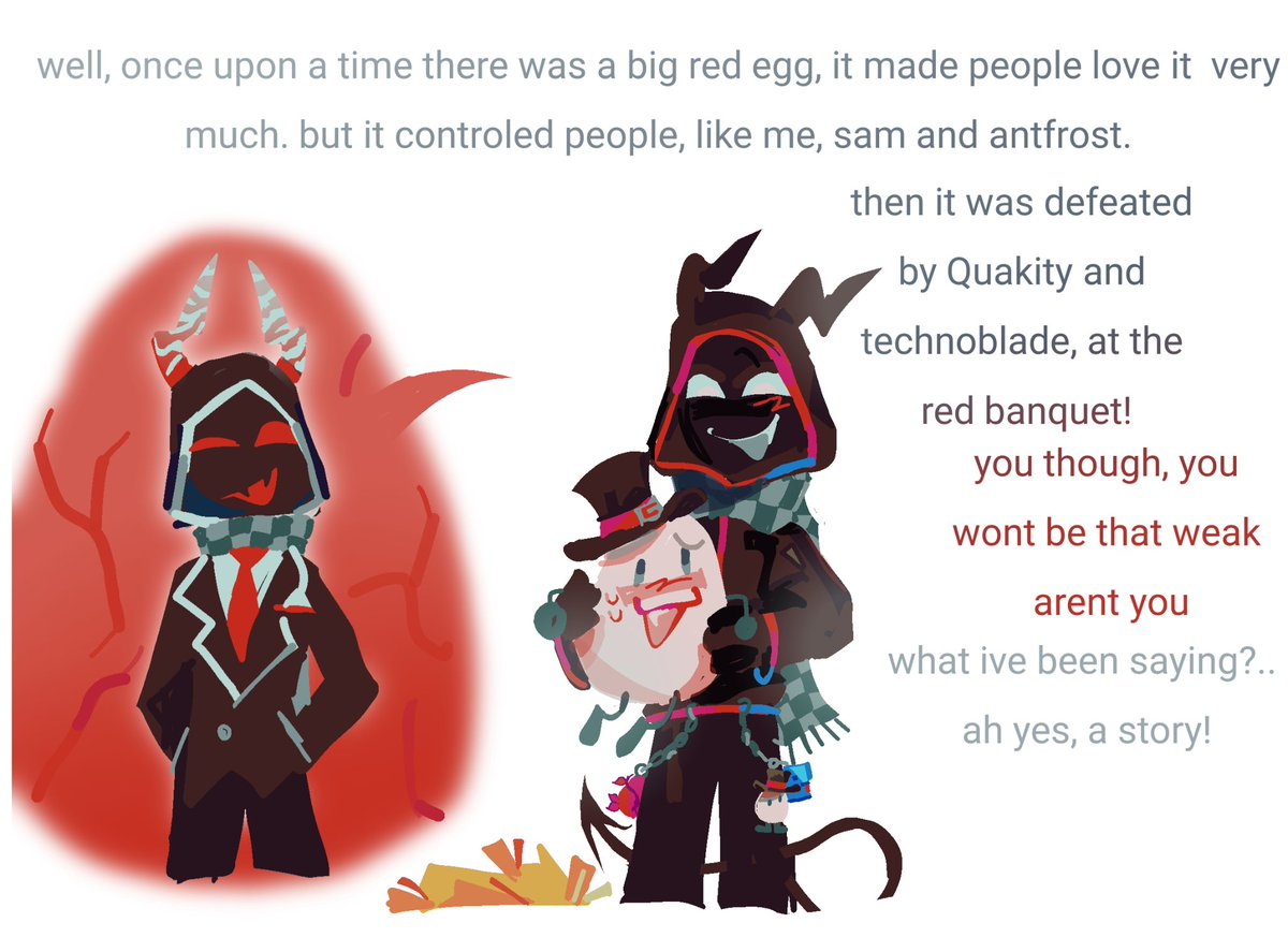 LoutesC's tweet photo. BBH lore around eggs is huge
1rst, worshiping big egg, wearing duckey costumes w his skeppy , AND quakity being part of the lore? And on qsmp a duck giving him egg to take care off... 
el dapper huevo lore is cooking something i swear

#QSMP #badboyhalofanart #qsmpfanart https://t.co/Hn2R7COVHb