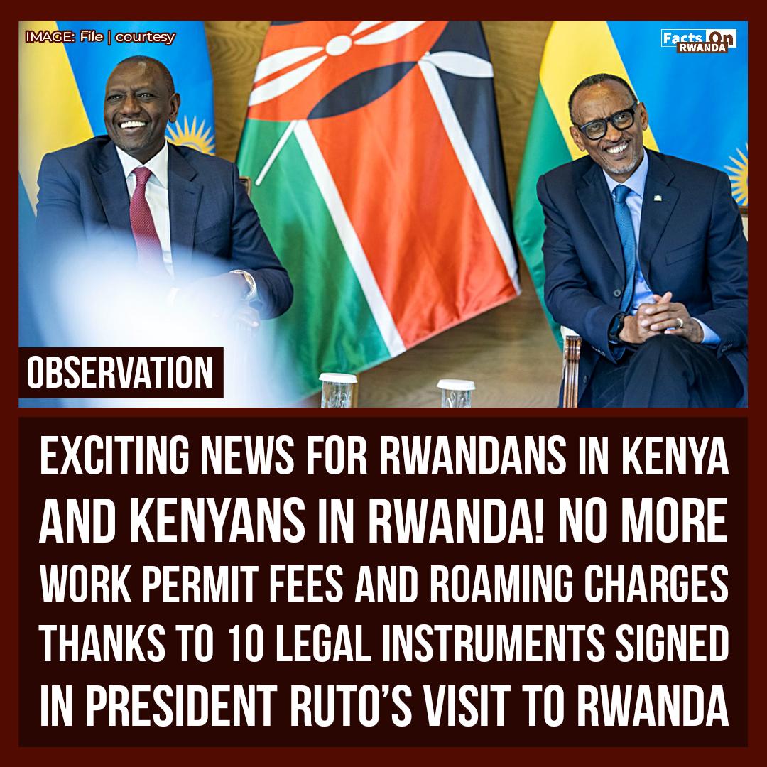 Rwanda 🇷🇼🇰🇪 Kenya

Good news for Rwandans in Kenya and Kenyans in Rwanda!

Work permit fees & roaming charges will now be a thing of the past.
#EconomicCooperation #FreeMovement #EastAfrica
#FactsOnRwanda #RwOT