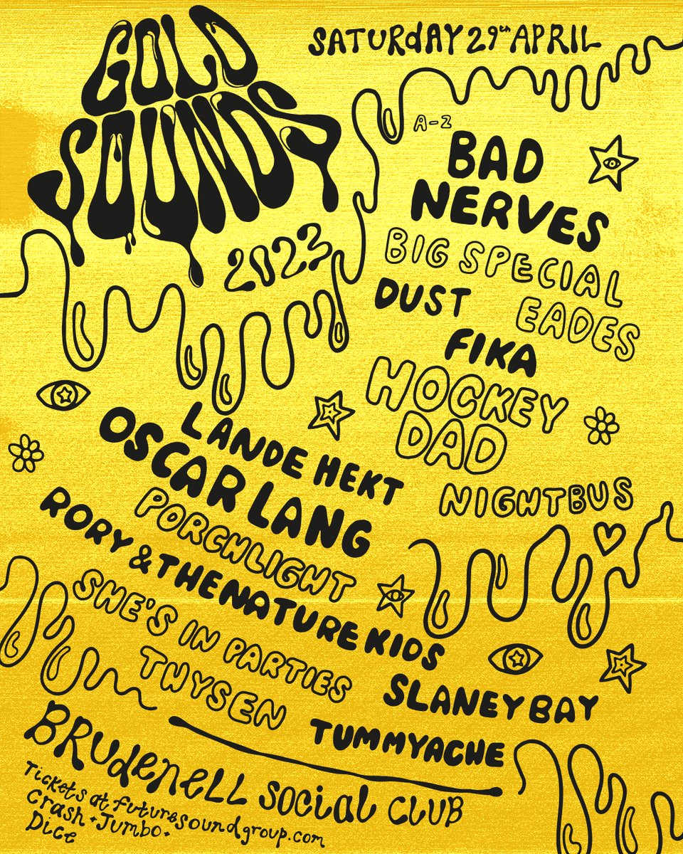 The complete Gold Sounds line-up are here for the all-dayer ahead of our return to @Nath_Brudenell in just 3 weeks time! @BIGSPECIAL_, @NightbusUK & @thysenonline have joined the line-up - Get your tickets now for just £15 via bit.ly/GoldSounds23