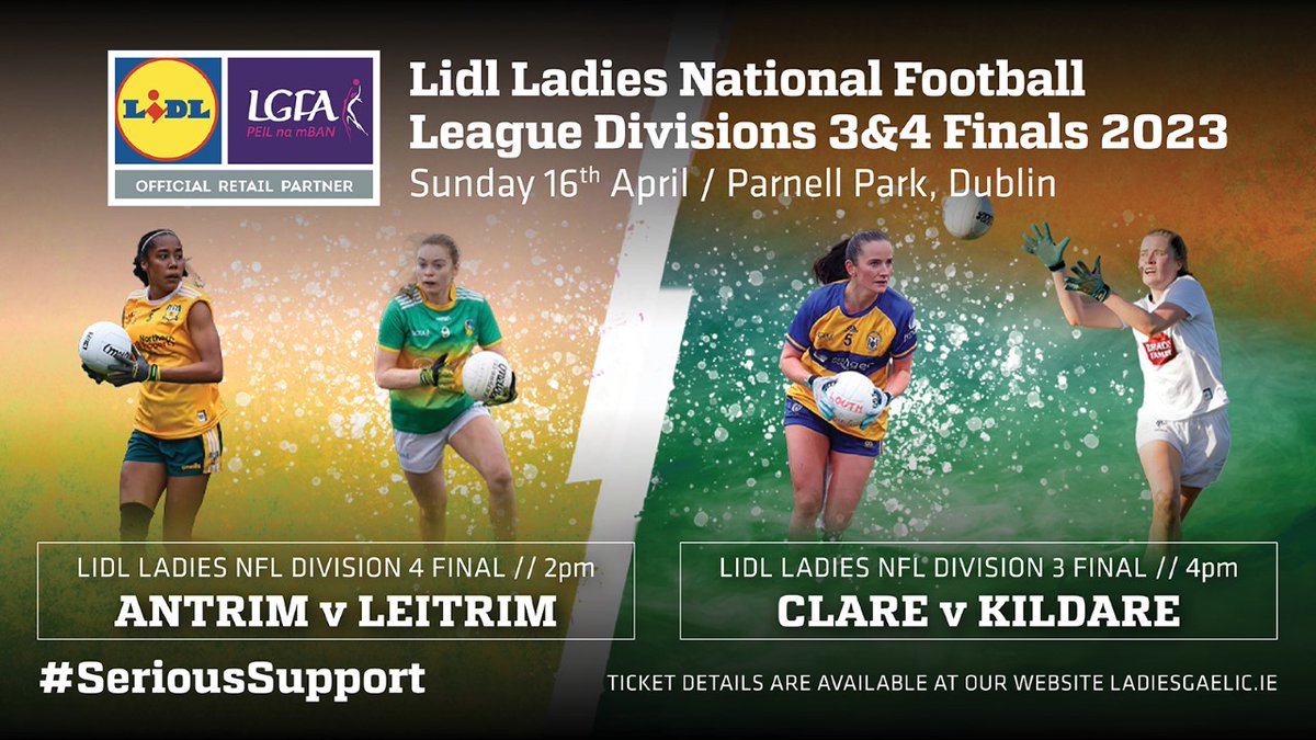 🎫🎟️Get your tickets now for the 2023 <a href="/lidl_ireland/">Lidl Ireland</a> National League Finals! 🏐

Divisions 1 and 2 at <a href="/CrokePark/">Croke Park</a> on Saturday April 15, followed by the Divisions 3 and 4 Finals at Parnell Park on Sunday April 16!

Full details➡️ bit.ly/40Axckm

#SeriousSupport