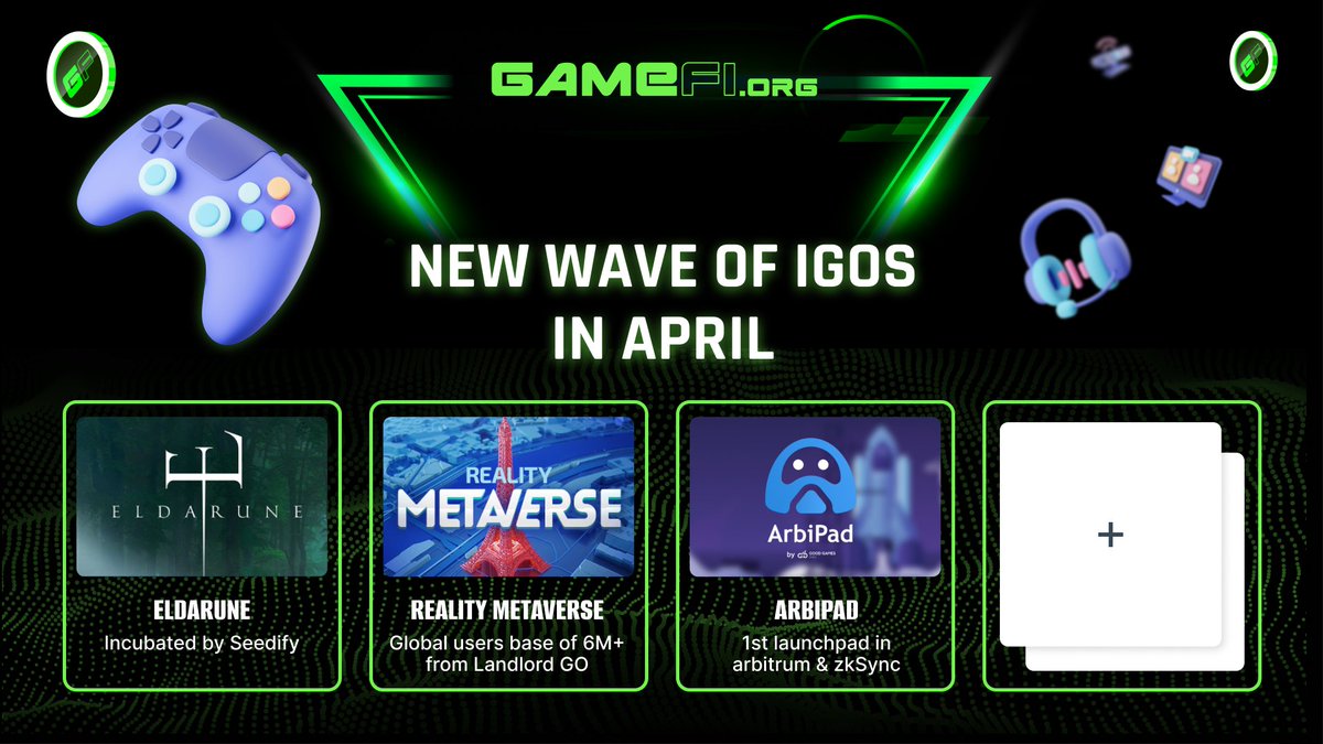 GAMEFI.ORG (@gamefi_official) on Twitter photo π WELCOME NEW IGOs TO GAMEFI.ORG! π
π’ ARBIPAD <a href="/arbipadcom/">Arbipad</a>: 1st launchpad on Arbitrum & zkSync
π’ REALITY METAVERSE <a href="/Realitymeta/">Reality Metaverse</a>: 6M+ players base from Landlord GO
π’ ELDARUNE <a href="/PlayEldarune/">The Mouth of ELDA</a>: Incubated by Seedify
IGO pools will be live soon! π₯π₯π₯
$GAFI π WELCOME NEW IGOs TO GAMEFI.ORG! π
π’ ARBIPAD <a href="/arbipadcom/">Arbipad</a>: 1st launchpad on Arbitrum & zkSync
π’ REALITY METAVERSE <a href="/Realitymeta/">Reality Metaverse</a>: 6M+ players base from Landlord GO
π’ ELDARUNE <a href="/PlayEldarune/">The Mouth of ELDA</a>: Incubated by Seedify
IGO pools will be live soon! π₯π₯π₯
$GAFI