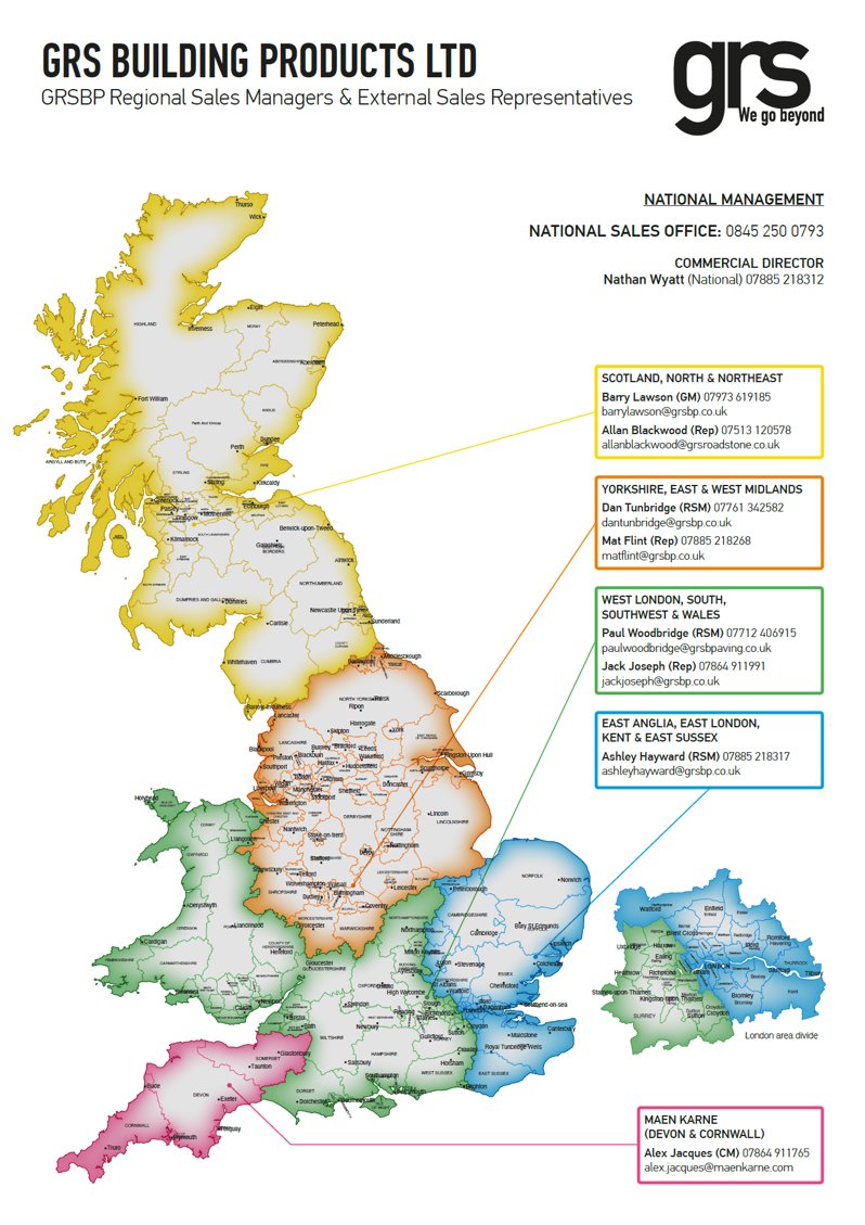BRINGING BUILDING PRODUCTS TOGETHER 
We have recently restructured our business to allow you, our highly valued customers, the opportunity to discuss our entire product range with our helpful, committed Regional Sales Managers &amp; Sales Representatives across the UK
<a href="/GRSWeGoBeyond/">GRS Group</a>
