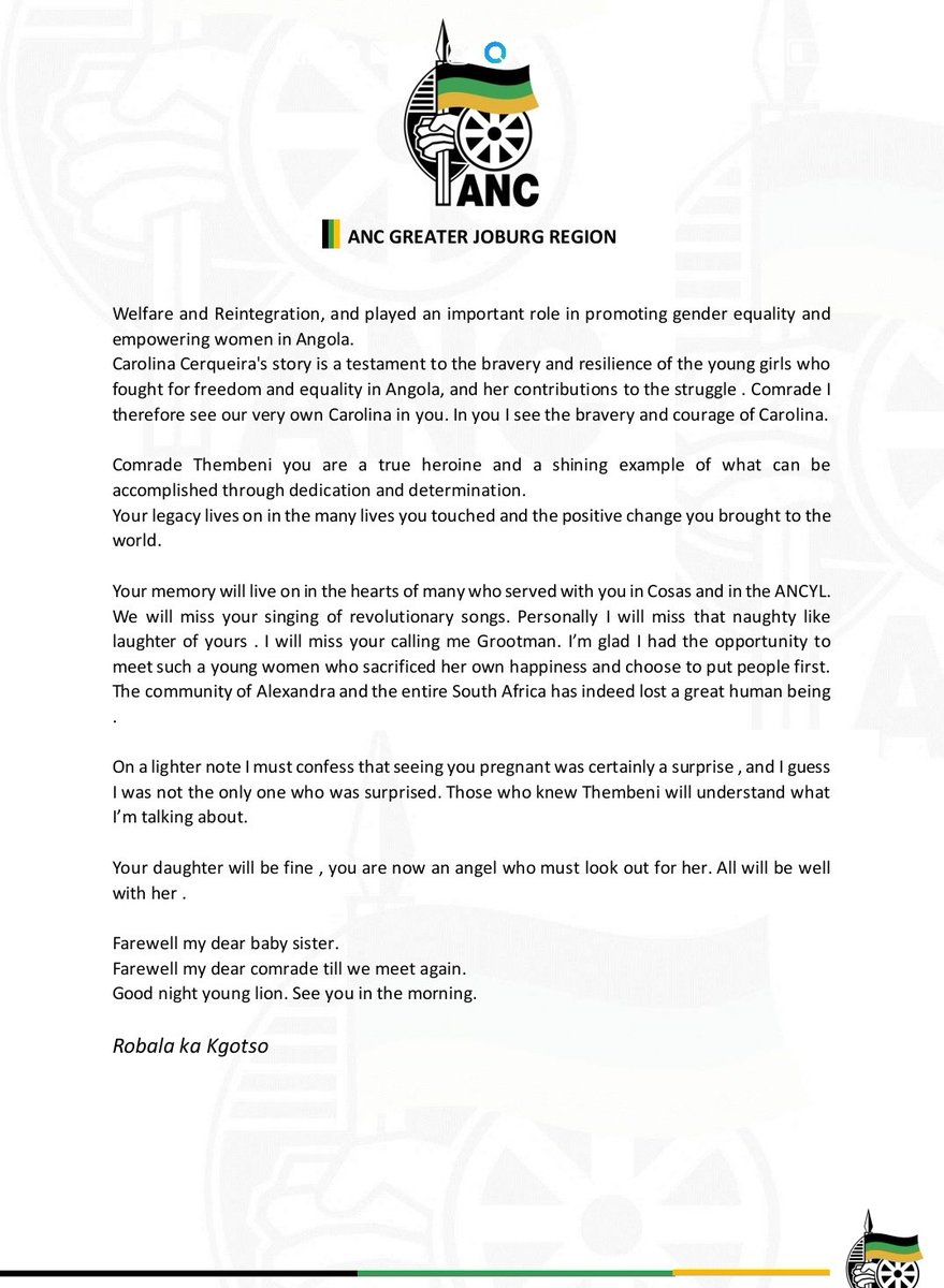 DadaMorero's tweet photo. Late Post.

To Read:

COMRADE THEMBENI CHARITY “Last Born” MANANA your passing has touched so many hearts and even today we are still in disbelief that you are gone. 

#RIPThembeni https://t.co/YMQwNFl0Sn