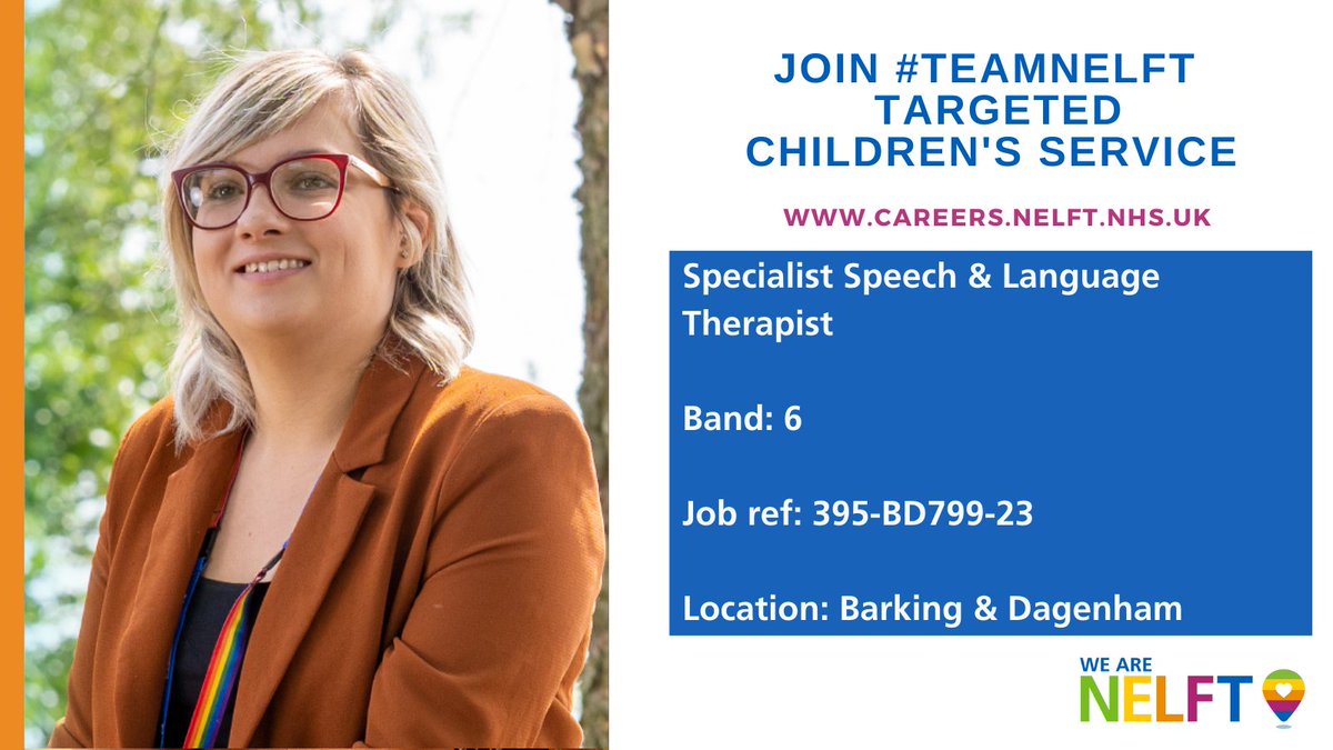 We’re hiring! Join us as a Specialist Speech &amp; Language Therapist in our Targeted Children’s Service covering Barking &amp; Dagenham. 

You’ll have access to CPD opportunities, agile &amp; flexible working, and a supportive, friendly team!

Apply today 👉 bit.ly/411MAq7