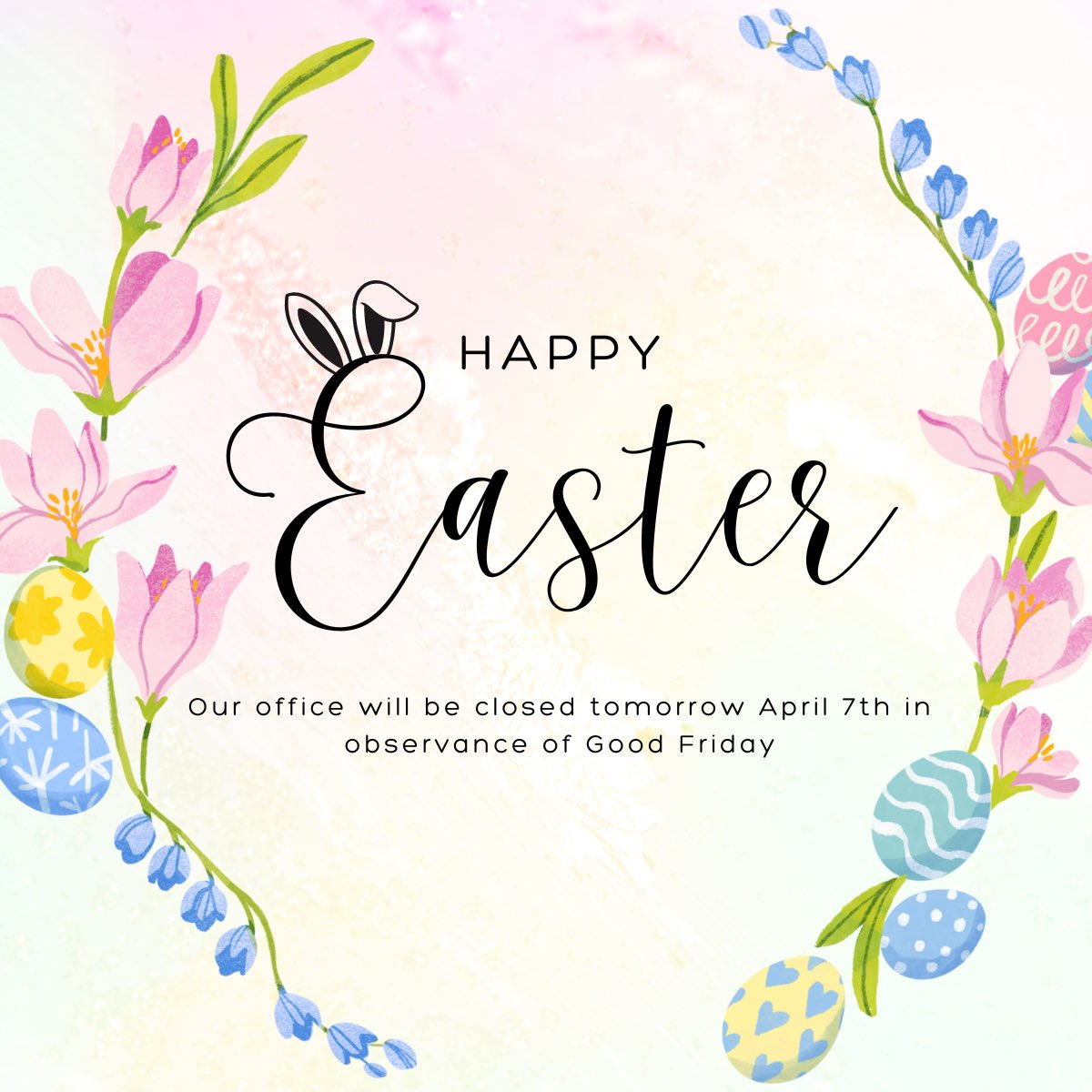 Willard_Ins's tweet photo. Happy Easter🌸 

Our office will be closed Friday April 7th in observance of Good Friday✨ 

#Happy #Easter #GoodFriday https://t.co/cfc2eyEqI5