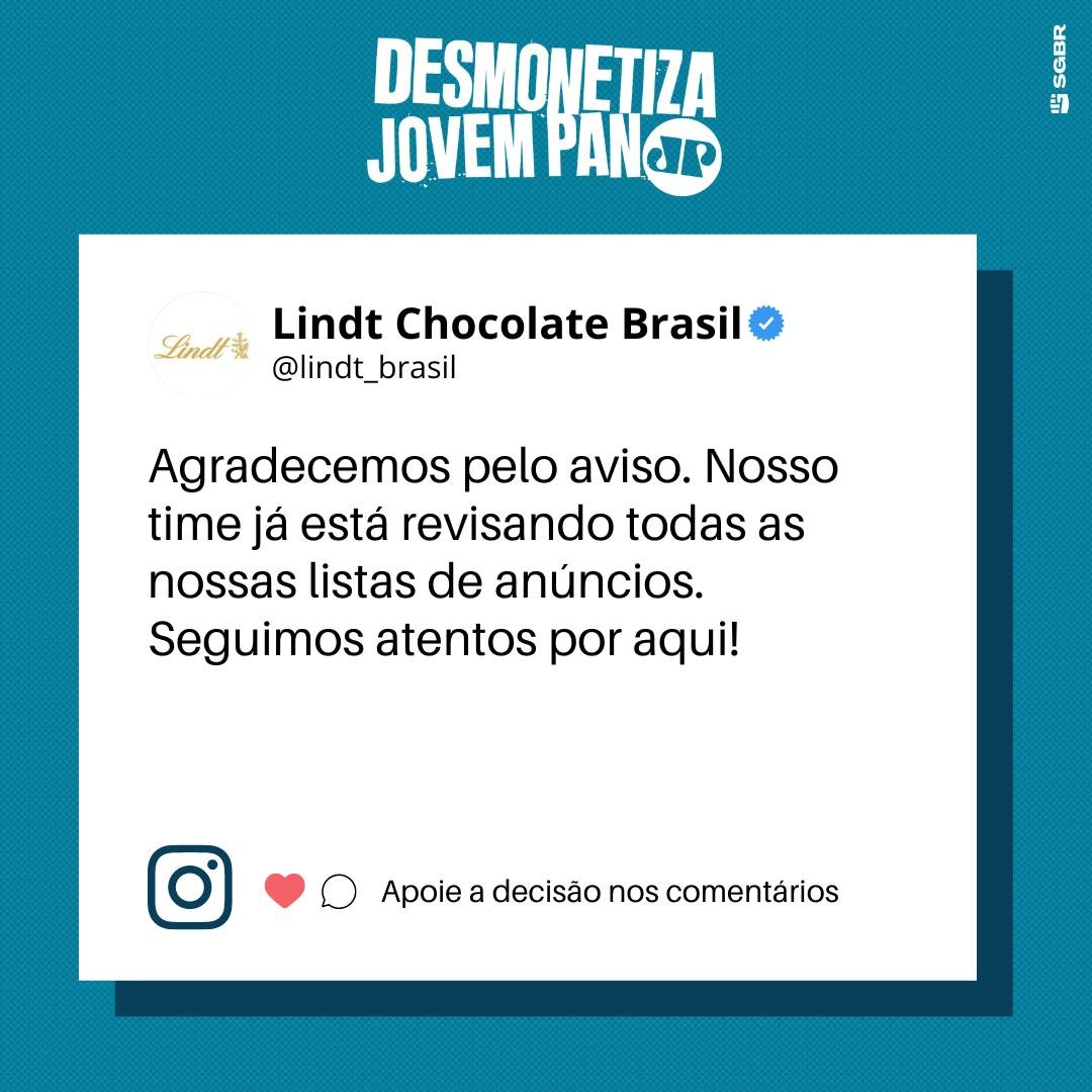 slpng_giants_pt's tweet photo. 🐰 A LINDT É A 80ª EMPRESA QUE RETIRA SEUS ANÚNCIOS DA JOVEM PAN!

Bora comemorar com 100 comentários aqui com a #DesmonetizaJovemPan parabenizando a Lindt pela decisão?! 🥳

Você também pode vir desmonetizar, @googlebrasil 👀👀👀 https://t.co/bu1HOsadhK