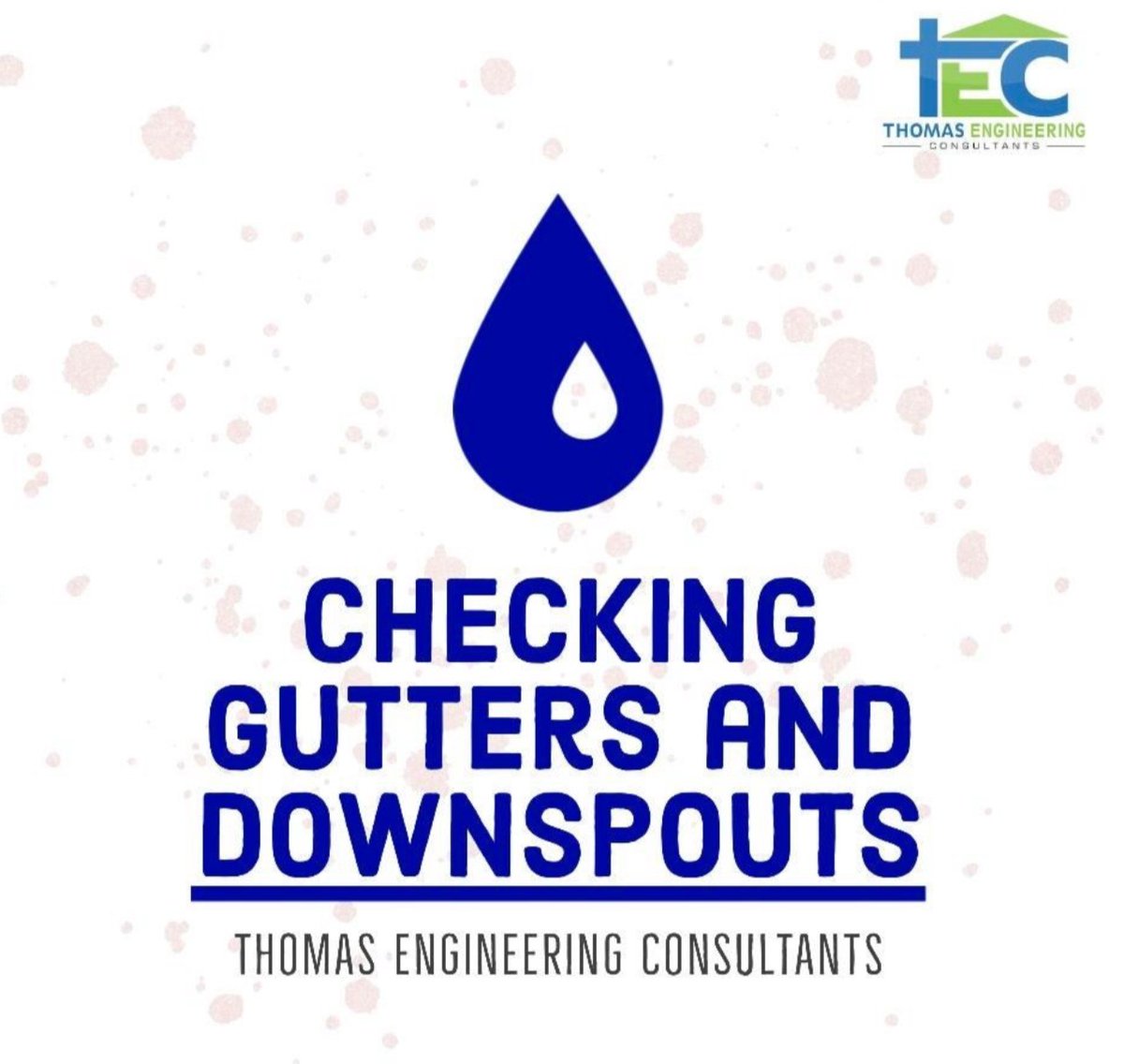TEC_DFW's tweet photo. TEC starts at the top by checking gutters and downspouts to see if they are clean. We want to make sure the gutters are not clogged with leaf or limb debris. We also check to make sure that gutters and downspouts discharge water an adequate distance away from the home. https://t.co/mf4Nc7nydw