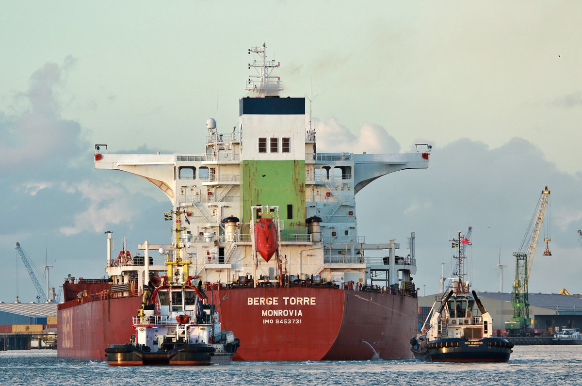 Multraship's tweet photo. Another 'first' recently, as a new record was set - a vessel with the largest draft ever (16.8mtrs) was allowed to enter #Vlissingen, proudly assisted by #Multraship. 

Photo credits: Henk Noevers

#tugs #towage #harbourtowage #shipping #maritime https://t.co/4qIXO2F9QR