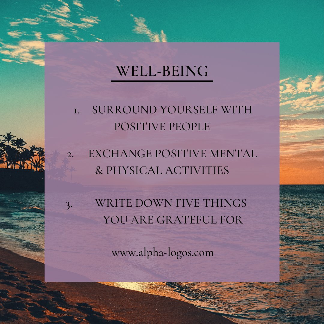 AlphaLogosCoach's tweet image. Taking care of your well-being is vital. Living a happy life will make you a better leader. Take care of yourself by:
🌈 Surrounding yourself with positive people
🌈 Exchanging positive mental &amp;amp; physical activities
🌈 Write down five things you are grateful for
#BeginwithMindset