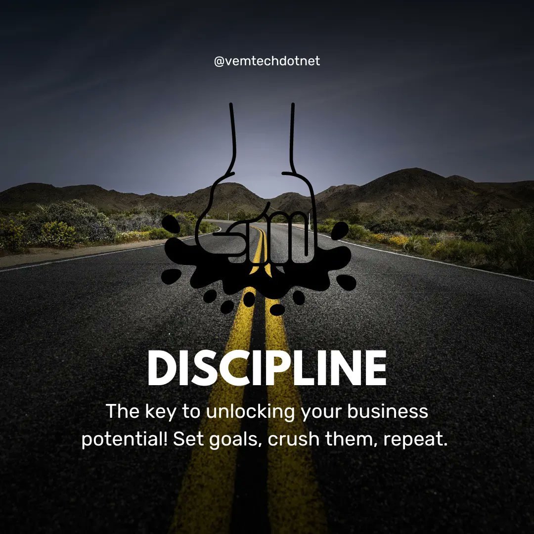 Discipline: the key to unlocking your business potential! Set goals, crush them, repeat. 💯 #businessgrowth #cybersecurity #itsupport #MartinsburgWV #VemTech #crush_it #BerkeleyCountyWV #jeffersoncountywv #hagerstownmd #frederickmd #loudouncountyva