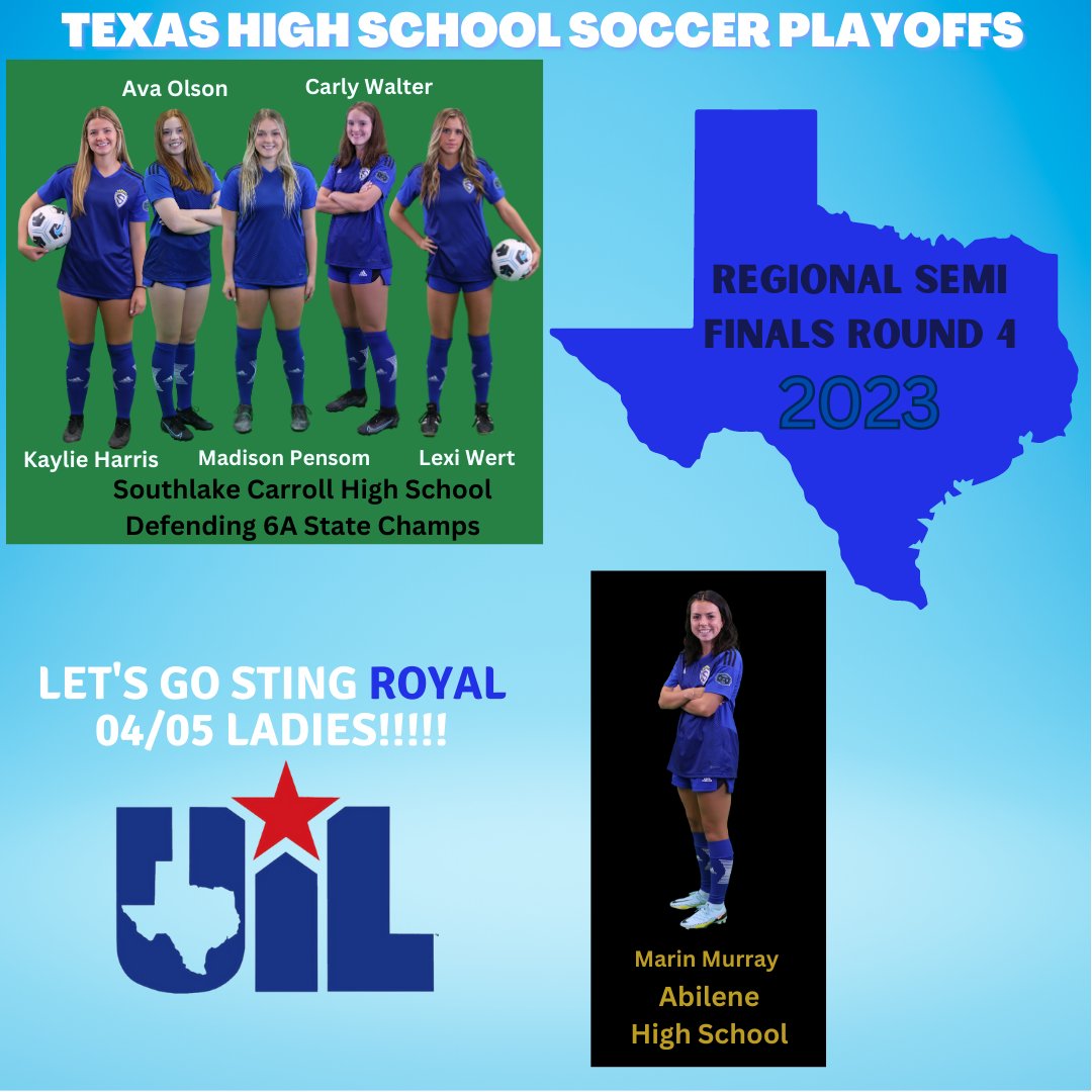 StingRoyalECRL04/05 (@stingroyalrl405) on Twitter photo Good Luck to our Sting Royal 04/05 players playing in their regional semifinals in HS playoffs!! #TheRoyalWay #WeAreSting #BraveBoldOne <a href="/StingECNLRoyal/">Sting Royal ECNL & ECNL-RL</a> <a href="/StingSoccerClub/">Sting Soccer Club</a> <a href="/Powell10Tyler/">Tyler Powell</a> <a href="/KaylieTHarris/">Kaylie Harris</a> @Madisonpensom05 <a href="/lexi_wert7/">Lexi Wert</a> <a href="/avaolson22/">Ava Olson</a> @sclds <a href="/AHS_Women_Soc/">Abilene Lady Eagle Soccer</a> <a href="/Gosset41/">Brian Gosset</a> Good Luck to our Sting Royal 04/05 players playing in their regional semifinals in HS playoffs!! #TheRoyalWay #WeAreSting #BraveBoldOne <a href="/StingECNLRoyal/">Sting Royal ECNL & ECNL-RL</a> <a href="/StingSoccerClub/">Sting Soccer Club</a> <a href="/Powell10Tyler/">Tyler Powell</a> <a href="/KaylieTHarris/">Kaylie Harris</a> @Madisonpensom05 <a href="/lexi_wert7/">Lexi Wert</a> <a href="/avaolson22/">Ava Olson</a> @sclds <a href="/AHS_Women_Soc/">Abilene Lady Eagle Soccer</a> <a href="/Gosset41/">Brian Gosset</a>