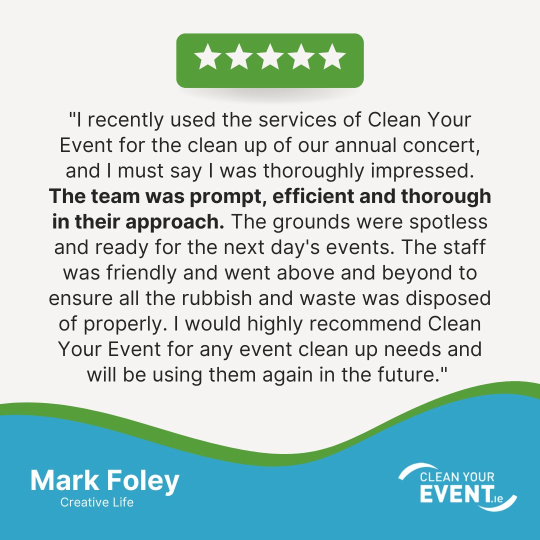 We provide our clients with the best possible cleaning services. 💭 Here's what one of our satisfied clients had to say about their experience with us! 💚💙

🖥️: bit.ly/CleanYourEvent 

#ClientTestimonial #CleaningServices #SatisfiedClients