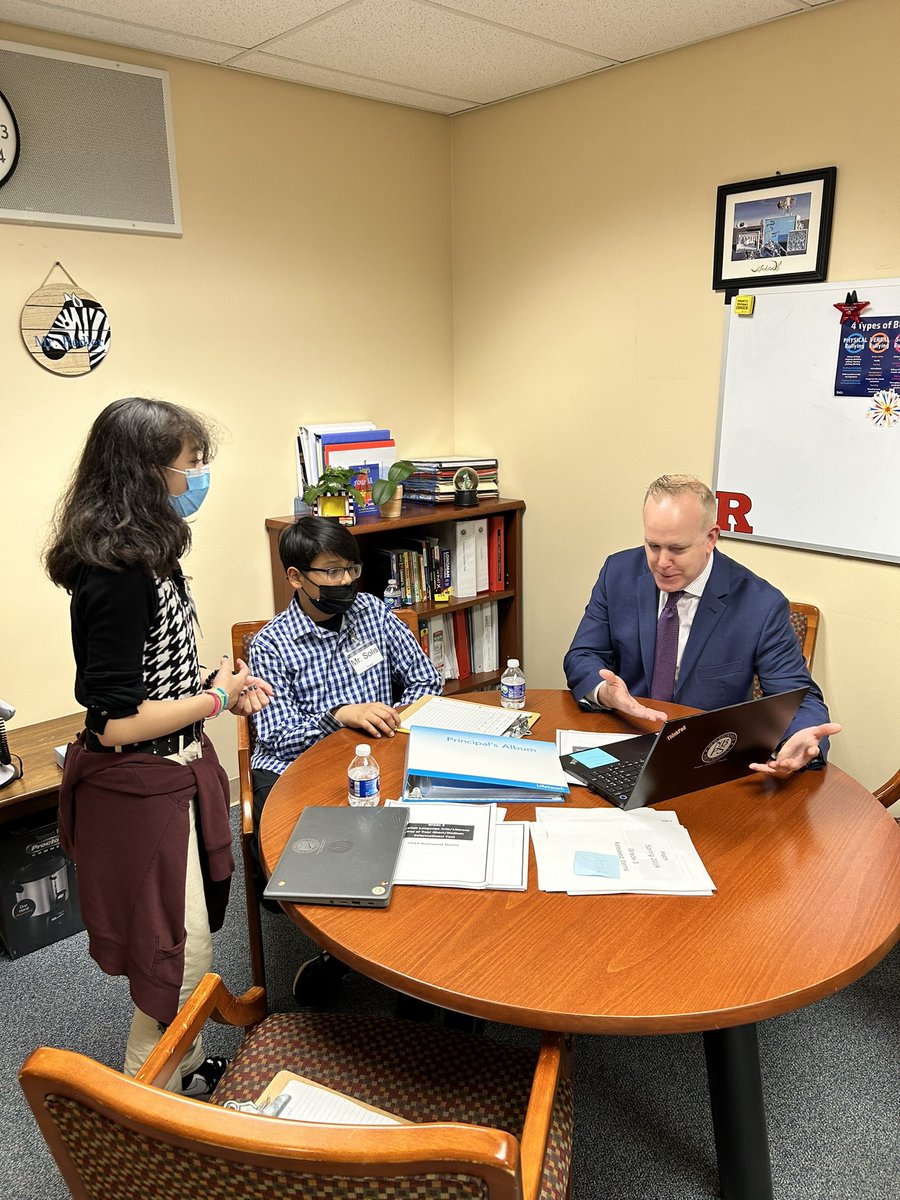 Mrs_Mongelli's tweet photo. Visited as a building admin at @LStirlingNBPS yesterday and saw an amazing opportunity for students to shadow school staff for the day! 🤩Pictured here are the student principal and vice principal for the day shadowing &amp; collaborating with building leaders. @Nbhsken #allin4NB https://t.co/hDD67MlMIC