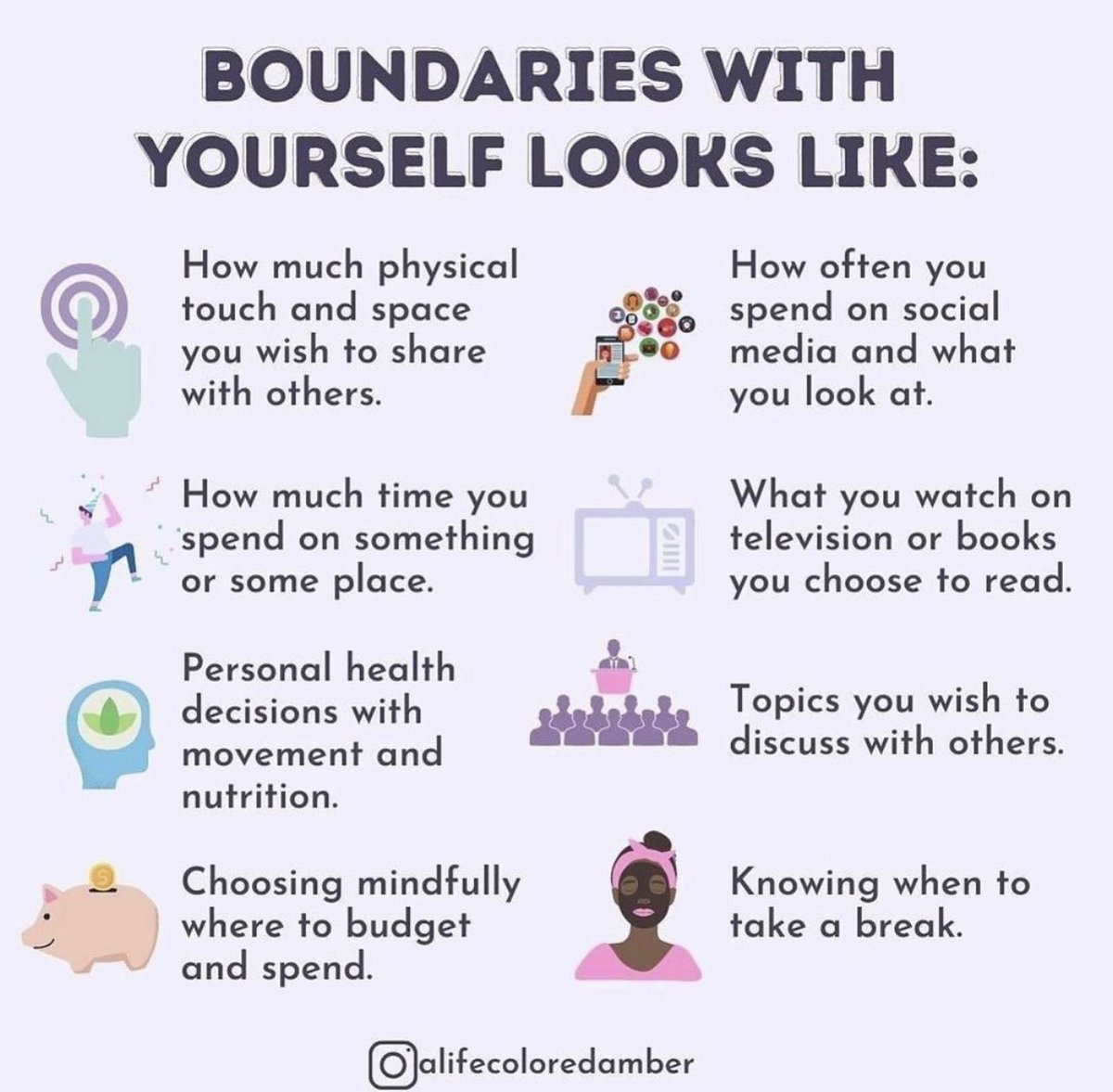 JSULNC's tweet photo. We know you’ve heard a lot about setting and enforcing boundaries already.. but, let’s talk about what boundaries with YOURSELF can look like.🦋
•
#jsu #jacksonstate #mentalhealth #latashanormancenter #therapy #jsu23 #jsu24 #jsu25 #jsu26 #boundaries https://t.co/vhaMHuiiii