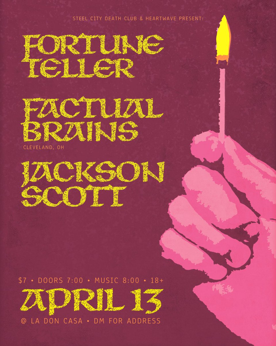 FRESH GIG - <a href="/ForrtuneTellerr/">Fortune Teller</a> Factual Brains and Jackson Scott LIVE at La Don Casa in ONE WEEK. See ya there. #SupportLocalMusicPGH
