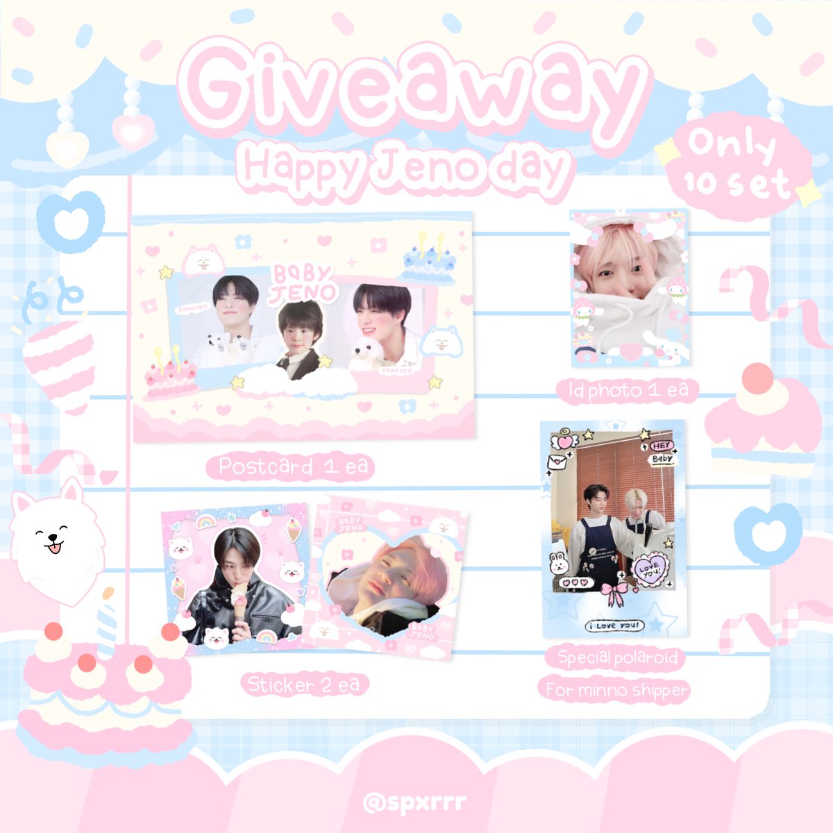 ☁️⋆ 𓈒 pls kindly rt ૮.◜◡◝ა 

☆𓂃 giveaway jeno day 🐶🥛｡⋆
♡ only 10 set ♡

date : 23 April 2023 ( time : tba )
location : siam / cafe  

ˏˋ♡ྀི rt and show this tweet 🧁´ˎ

 #HAPPYJENODAY  #JENO