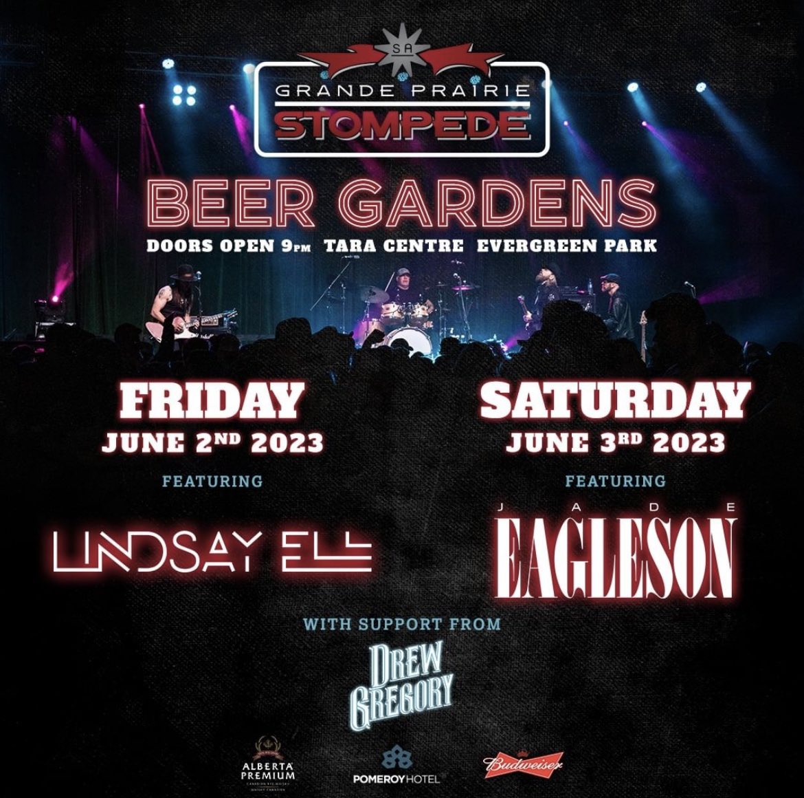 GPstompede's tweet image. The Grande Prairie Stompede is so excited for this year’s Beer Gardens Lineup!

Get your tickets now at gpstompede.com 

#gpab #grandeprairieab #gpstompede #countrymusic #entertainment #rodeo #rodeoseason #alberta #peacecountry #jadeeagleson #lindsayell #gpstompede2023