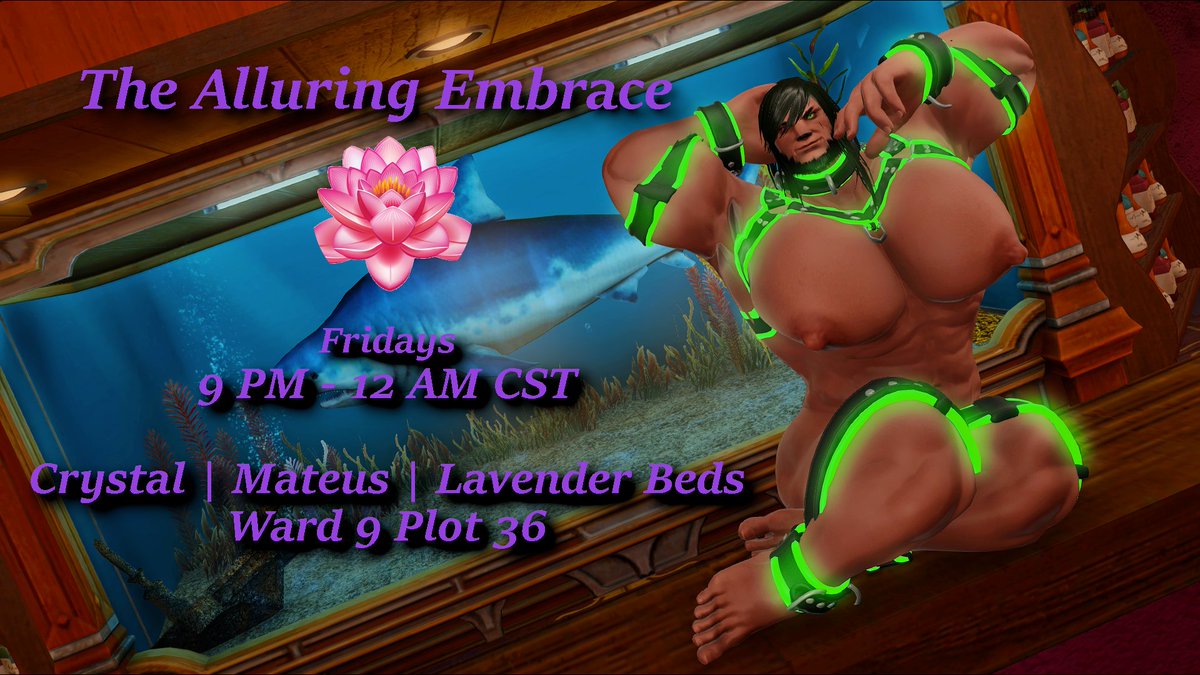 EmbraceAlluring's tweet photo. We are back with a new time! 

After a bit of a break the Embrace will be opening this week! Hope to see you all there!

Location: Crystal / Mateus / Lavender Beds / Ward 9 Plot 36 
Time: 9 PM - 12 AM CST  
Carrd: https://t.co/KeALwoEbu5
Discord: https://t.co/o9mXF7pjdt https://t.co/1AV8VQfFJE
