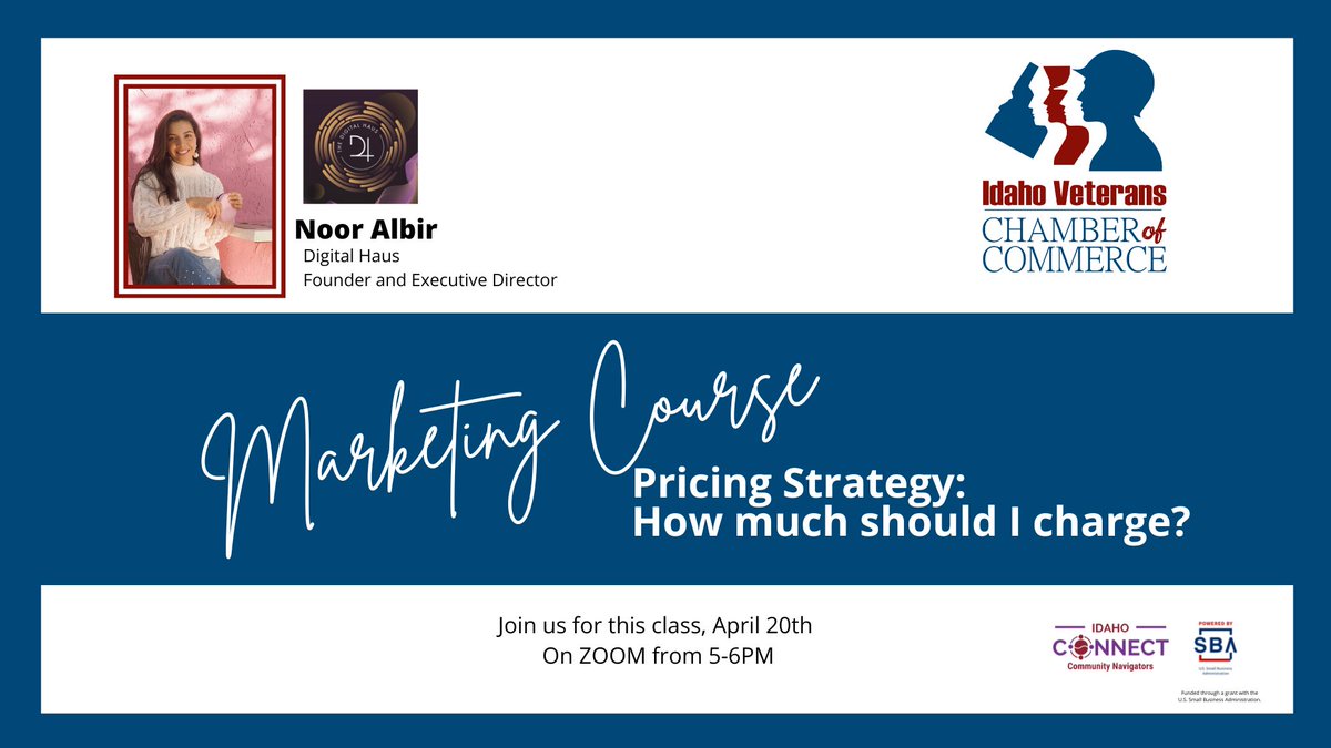 IDChamberVets's tweet image. Knowing how much to charge for your products or services shouldn’t just be based on a “hunch” or an assumption!
Register here: www.idahoveterans.orgevents

#pricing #productpricing #businessdevelopment #smallbusinessowners #enterepreneurdevelopment #businessowners