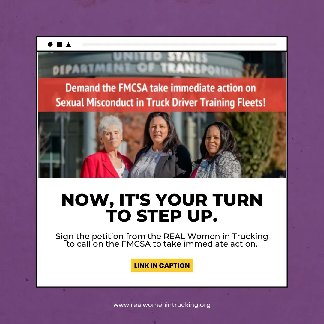 WomenTruckers's tweet photo. Add your support to Desiree -- a woman, truck driver, and activist who is part of REAL Women in Trucking, a group advocating for an end to sexual violence in trucking training fleets.
Sign the petition here - https://t.co/Hg88quPCy3
#RWIT https://t.co/5sWlZPcbxS